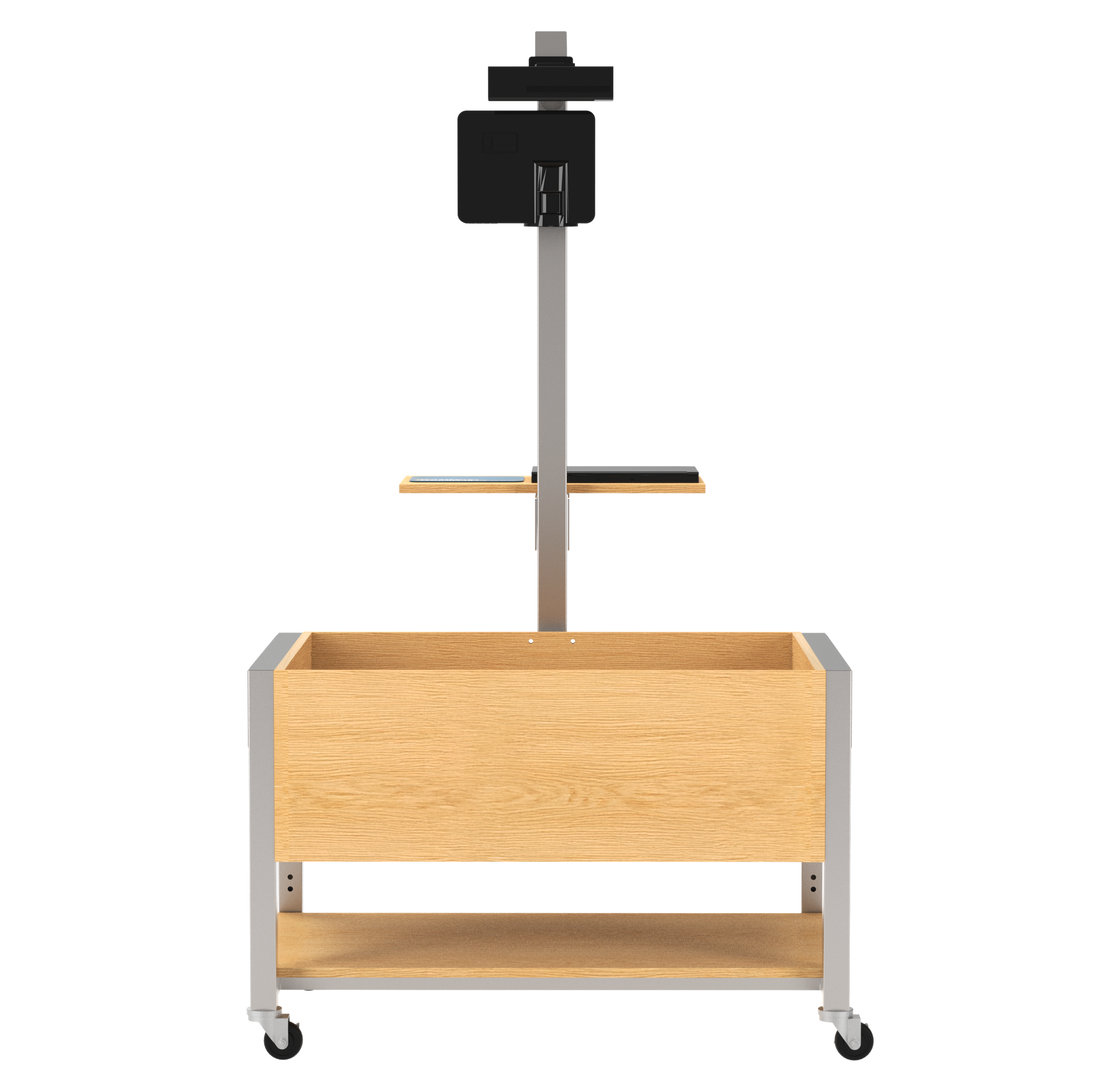 Augmented Reality Sandbox, Adjustable Height, Oak, Silver Metal