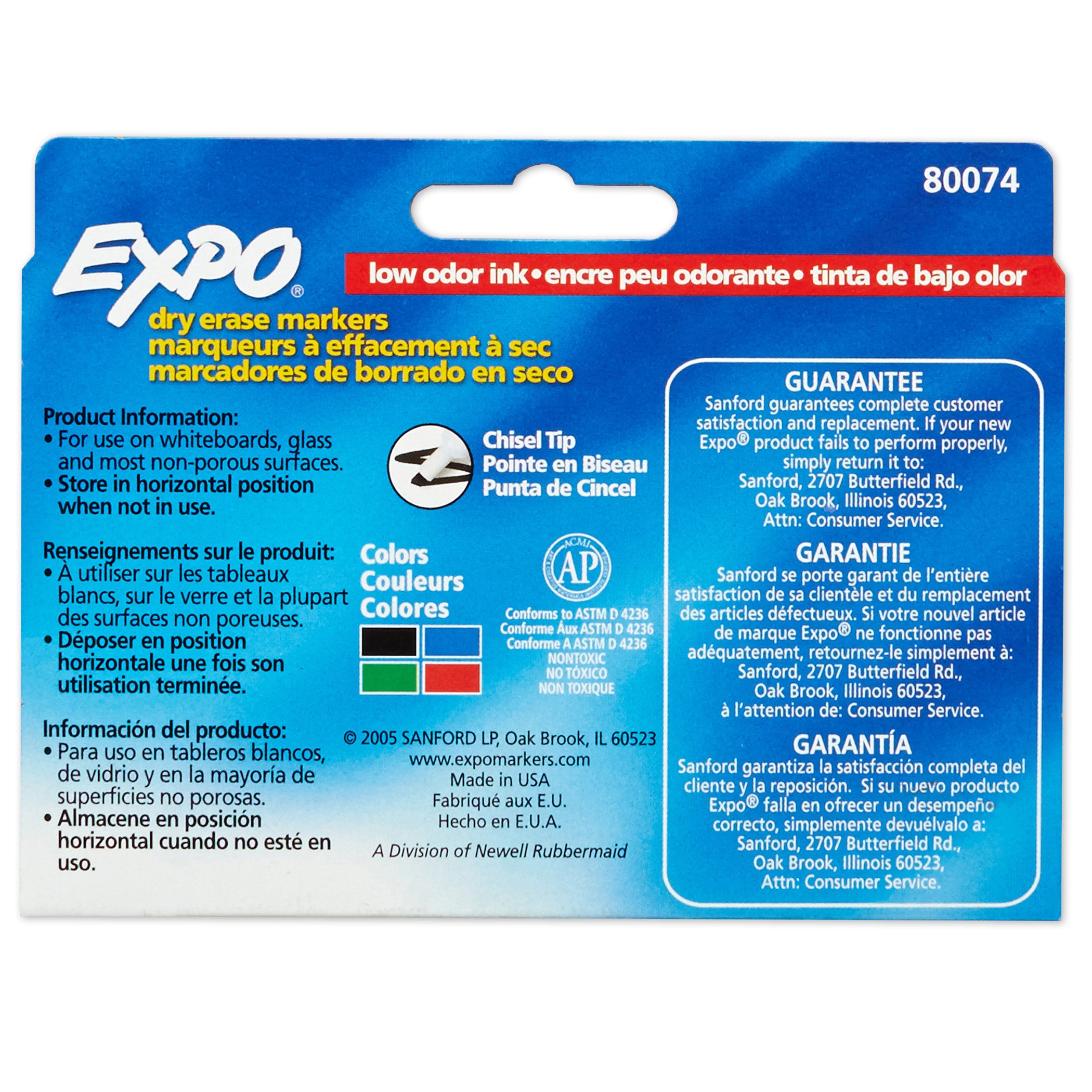 Low-Odor Dry Erase Markers, Chisel Tip, 4 Colors, Pack of 4