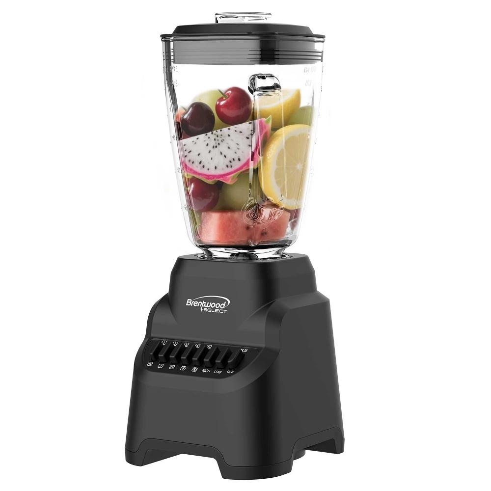Brentwood 500 Watt 10-Speed Countertop Blender with Pulse Button, 5.3-Cup Glass Jar, Stainless Steel Blades, Non-Slip Base, Dishwasher-Safe Parts, Black