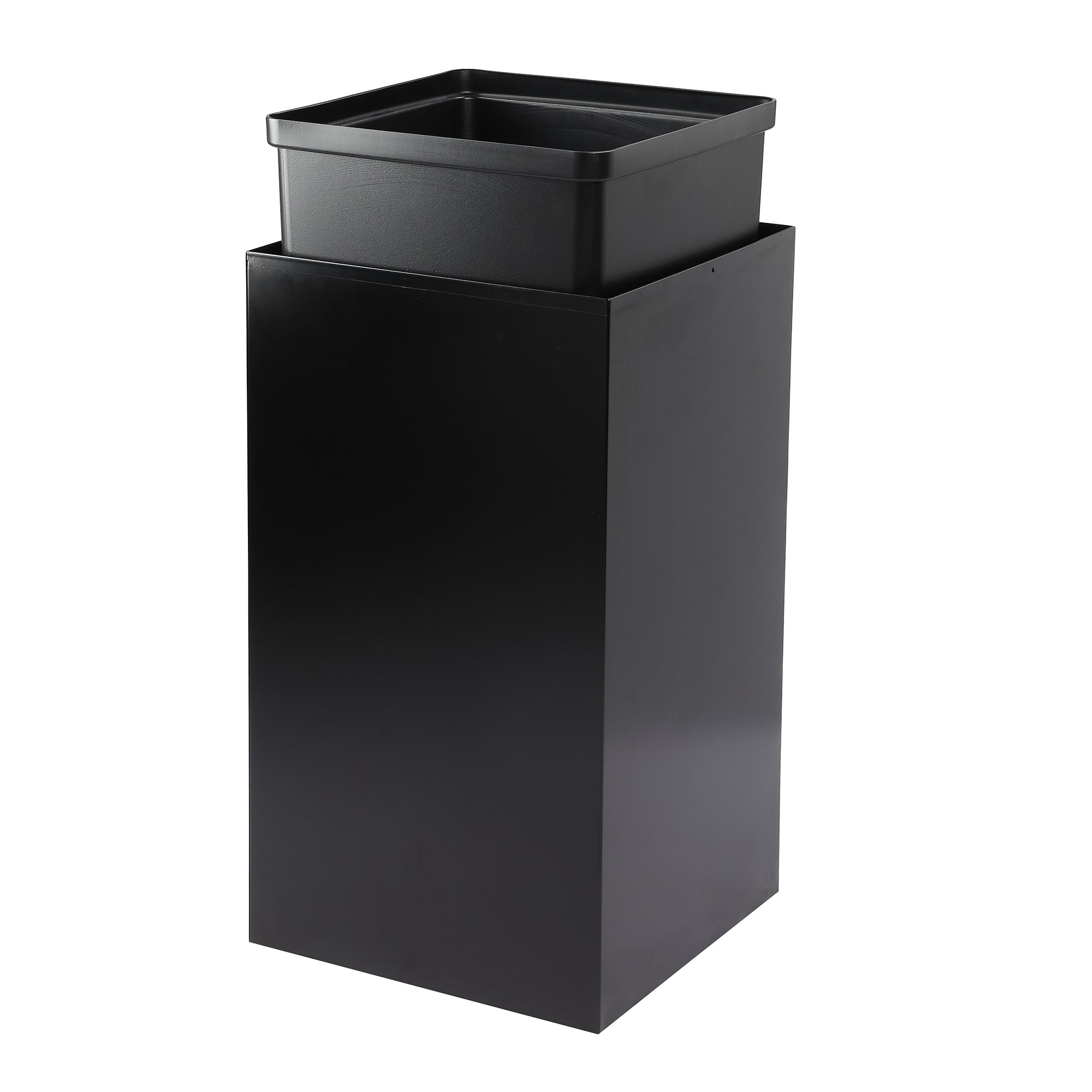 Square Recycling Bin – 29 Gallons - Black Can, Square Opening Lid