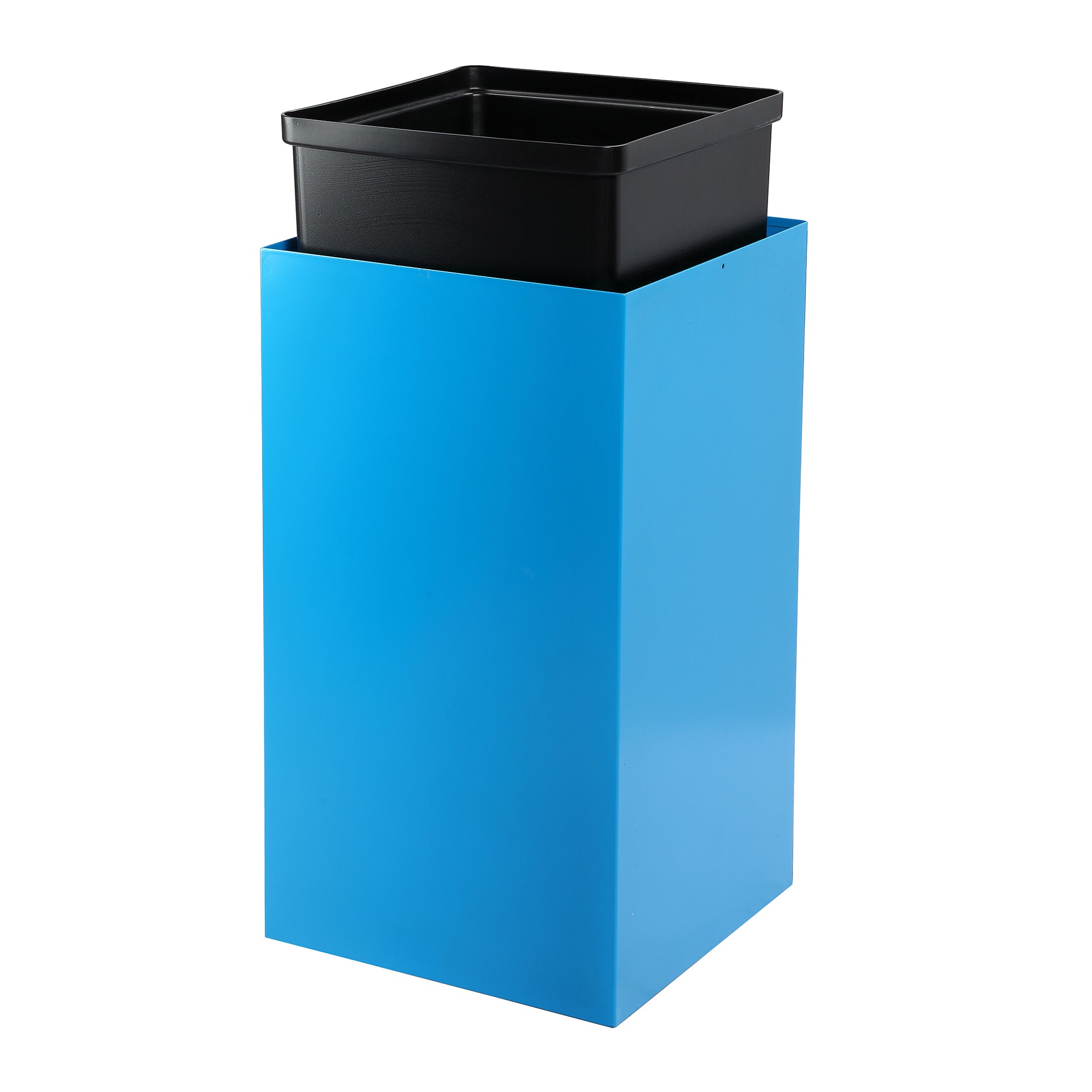 Square Recycling Bin – 29 Gallons - Blue Can, Mixed Opening Lid