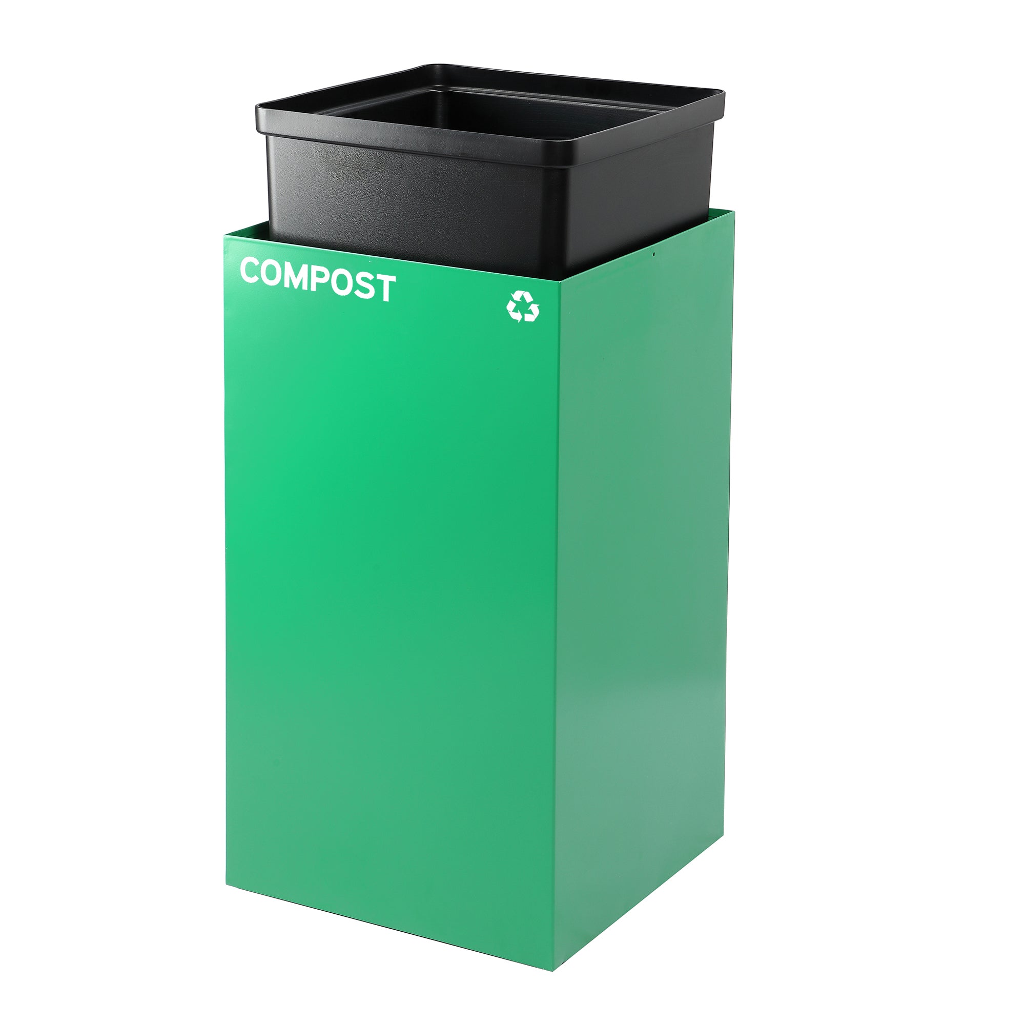 Square Recycling Bin – 29 Gallons - Green Can, Square Opening Lid, for Compost