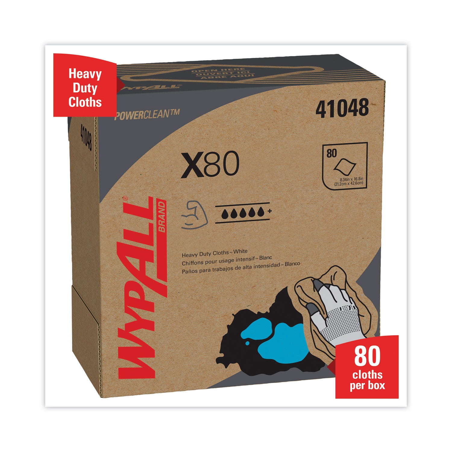 X80 Cloths, HYDROKNIT, POP-UP Box, 8.34 x 16.8, White, 80/Box, 5 Boxes/Carton
