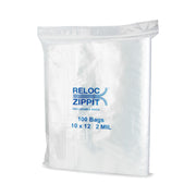 Zippit Resealable Bags, 2 mil, 10 x 12, Clear, 100 Bags/Pack, 10 Packs/Carton