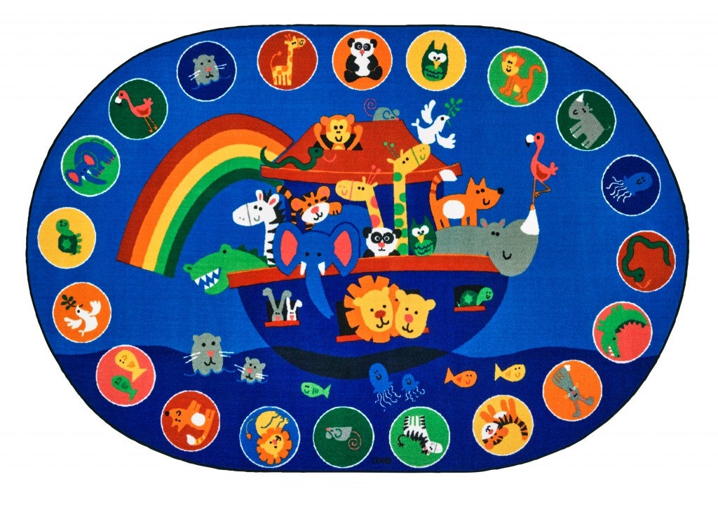 Noah's Voyage Circletime Rug - 8ft x 12ft - Oval - Blue