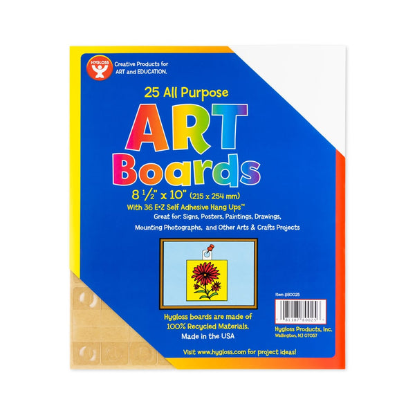 Art Board with Hang Ups - 25 shts, White 8.5"x10"
