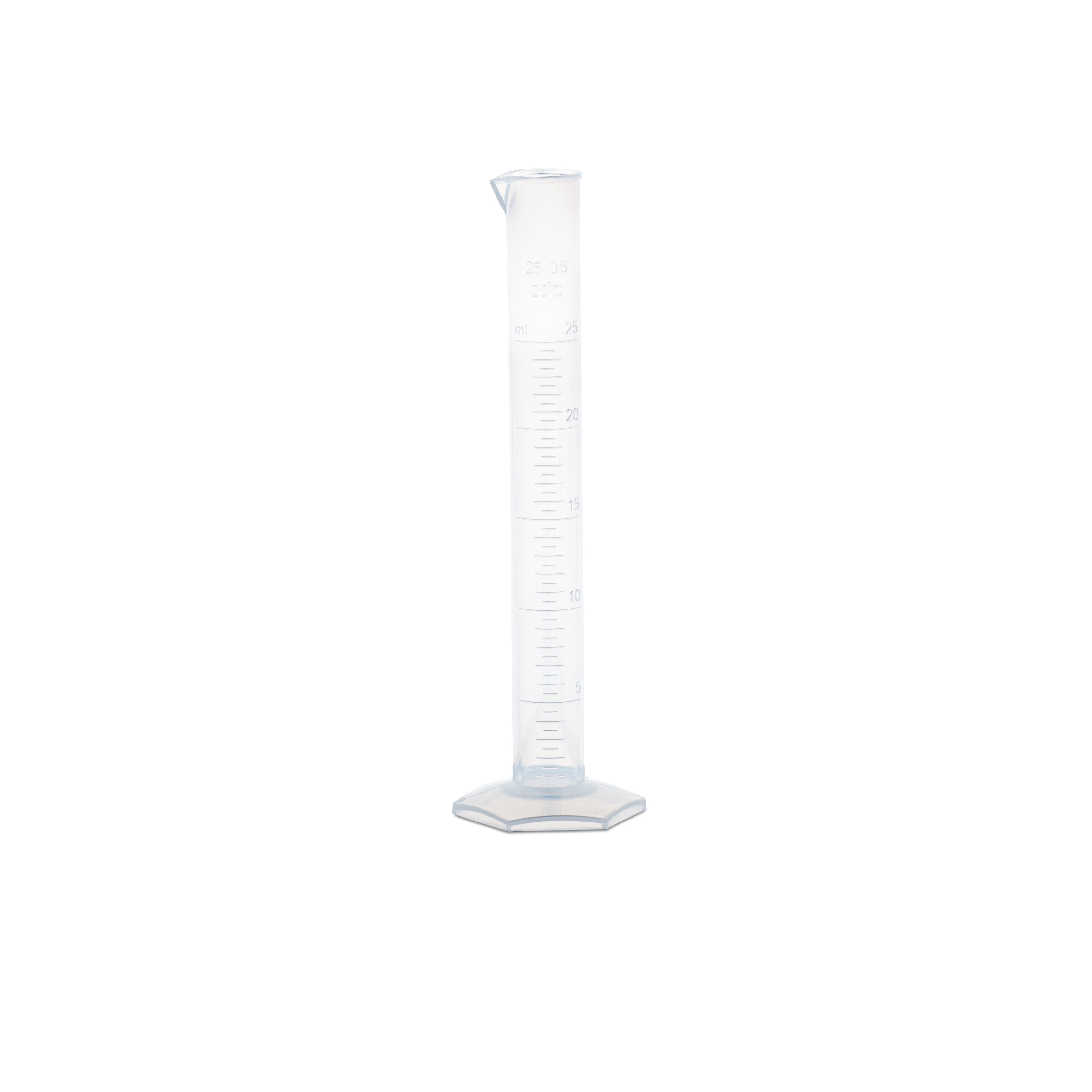 United Scientific® Measuring Cylinder, Hex Base, PP, 25 mL, comes with 12