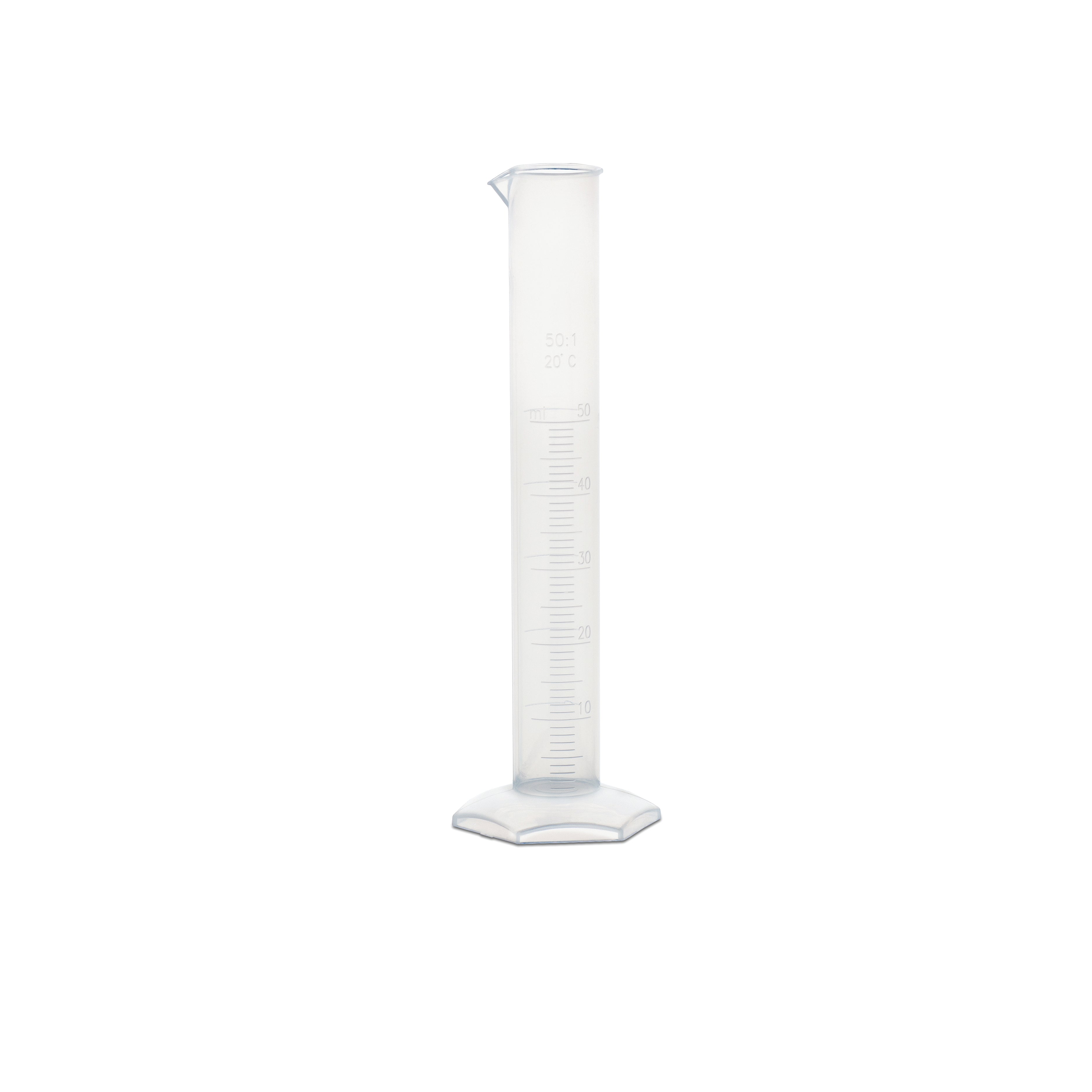 United Scientific® Measuring Cylinder, Hex Base, PP, 50 mL, comes with 12
