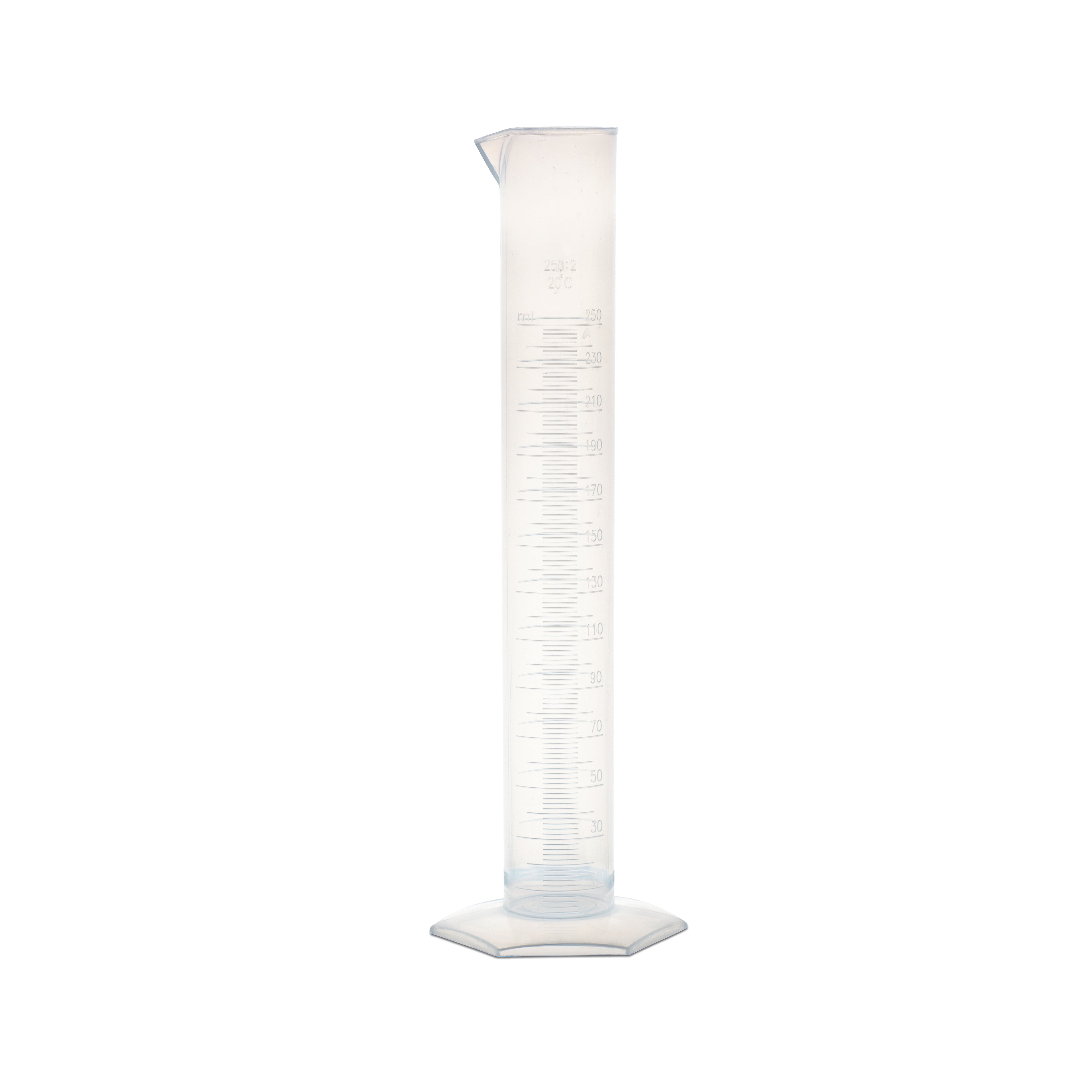 United Scientific® Measuring Cylinder, Hex Base, PP, 250 mL, comes with 6