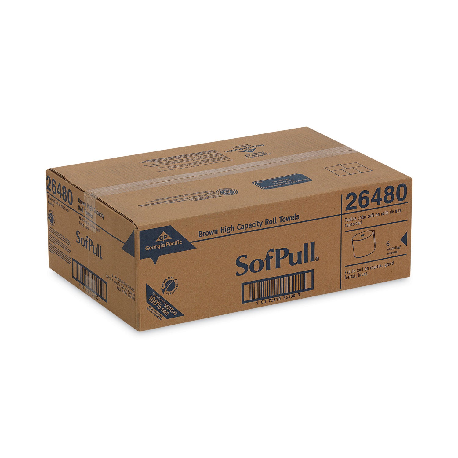 SofPull Mechanical Recycled Paper Towel Rolls - 1 Ply - 7.87" Width x 1000 ft Length - 7.80" Roll Diameter - Brown - Paper - 6 / Carton