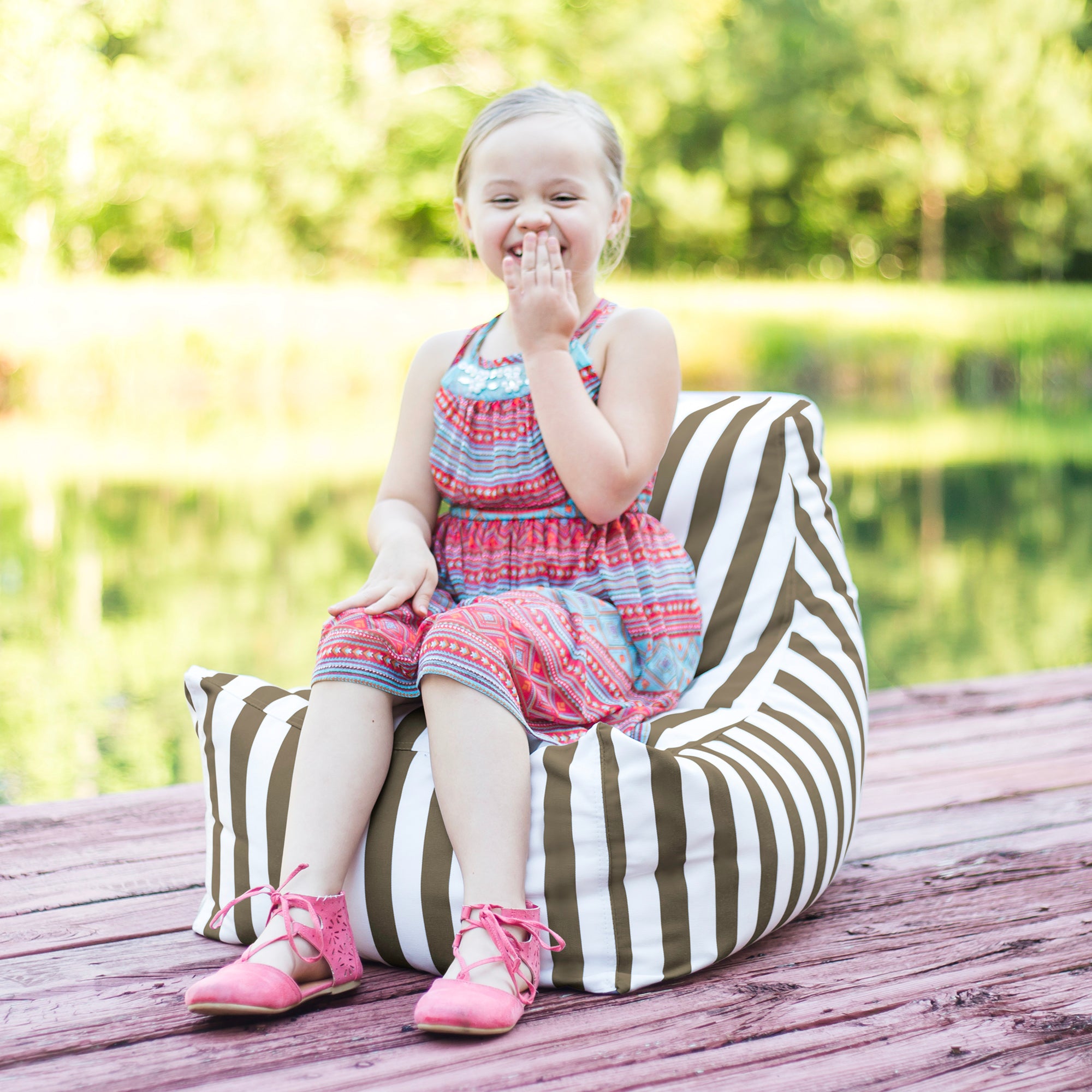 Jaxx Juniper Jr Outdoor Kids Bean Bag Chair / Childrens Garden Chair, Taupe Stripes