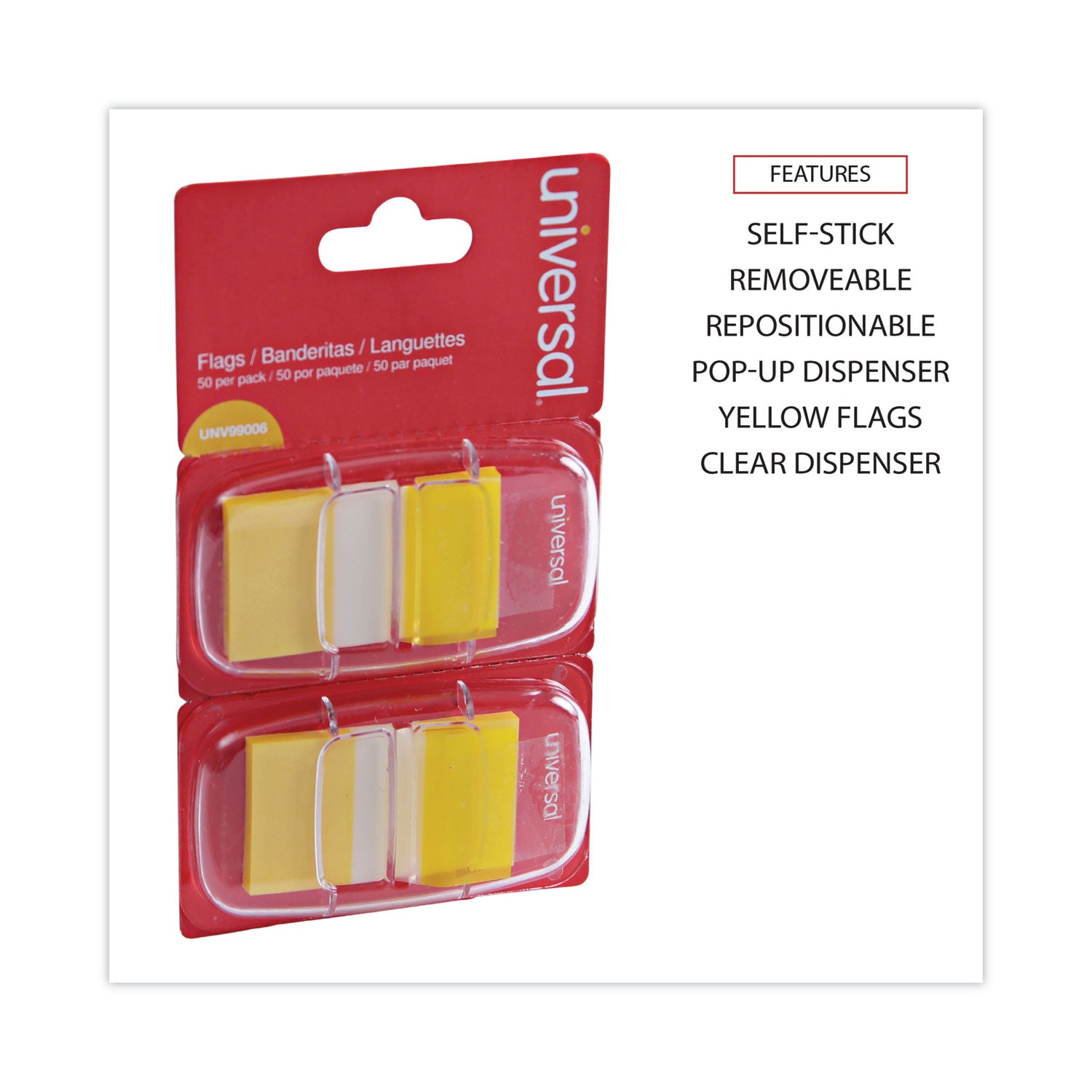 Page Flags, Yellow, 50 Flags/dispenser, 2 Dispensers/pack