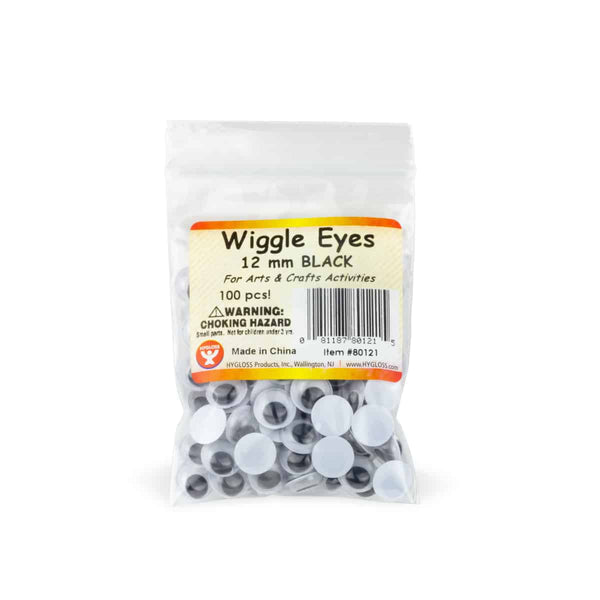 Wiggle Eyes - Paste On, 12 mm Black, 100