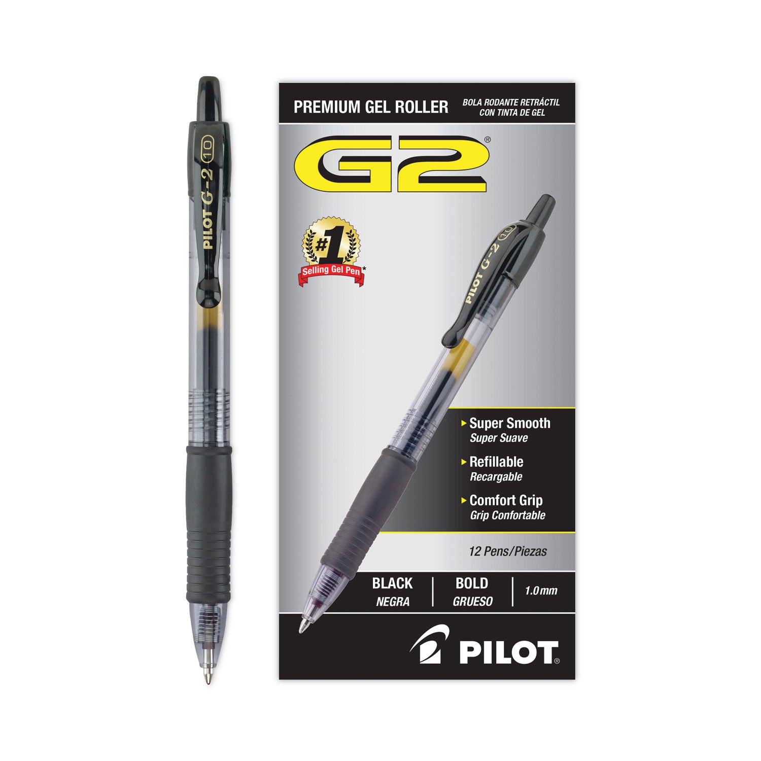 G2 Premium Gel Ink Retractable Pens - 1 mm Bold Pen Point - Refillable - Retractable - Black Ink - Gel-based - Black Barrel - 1 Dozen