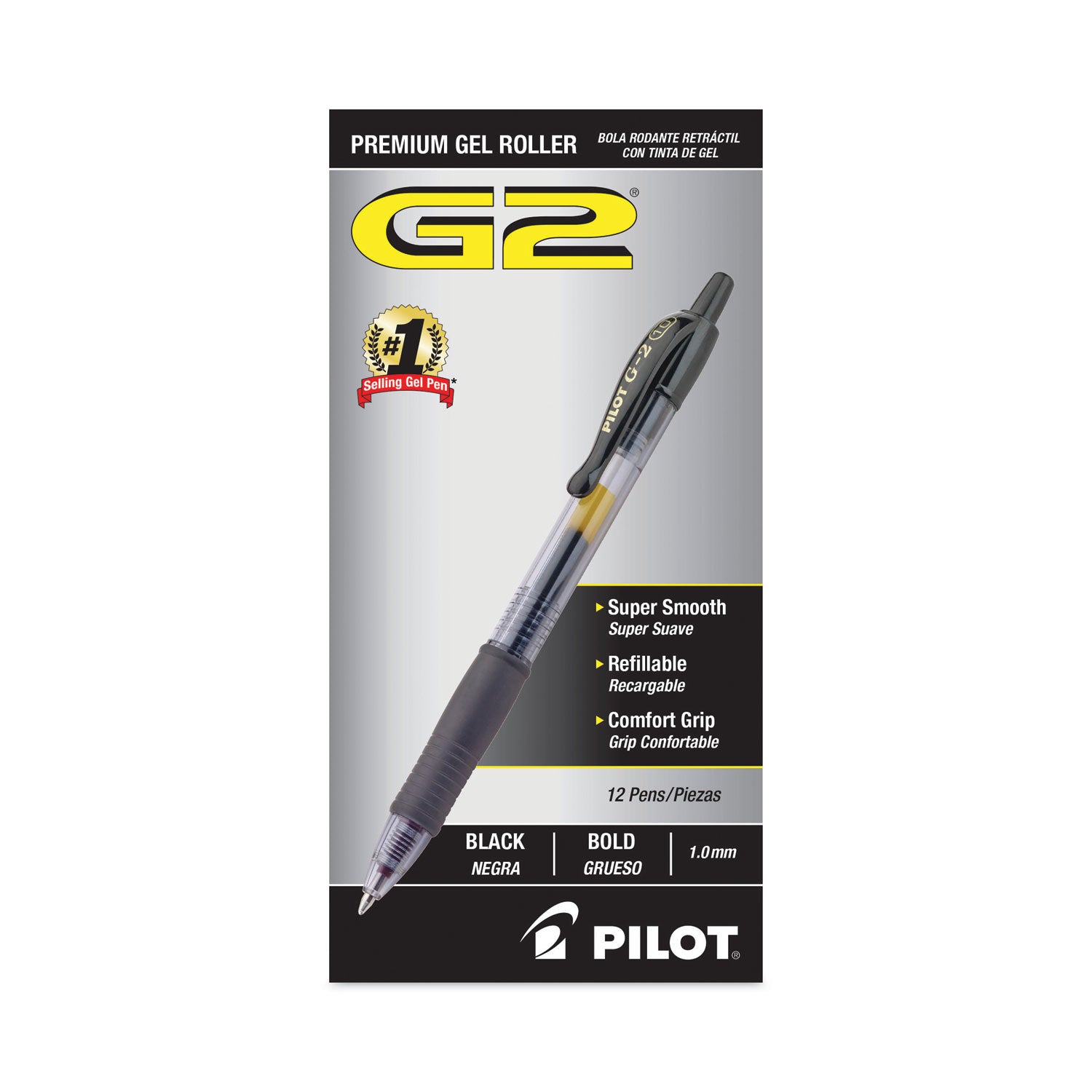 G2 Premium Gel Ink Retractable Pens - 1 mm Bold Pen Point - Refillable - Retractable - Black Ink - Gel-based - Black Barrel - 1 Dozen