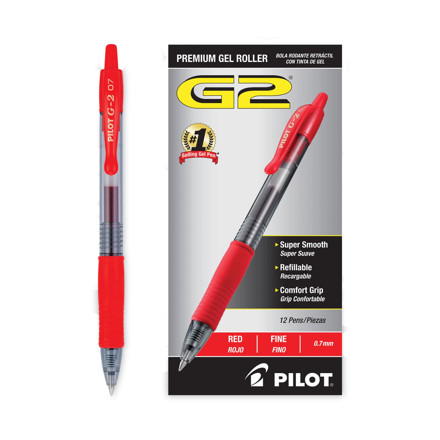 G2 Premium Gel Ink Retractable Pens - 0.7 mm Fine Pen Point - Refillable - Retractable - Red Ink - Gel-based - Clear Barrel - 1 Dozen