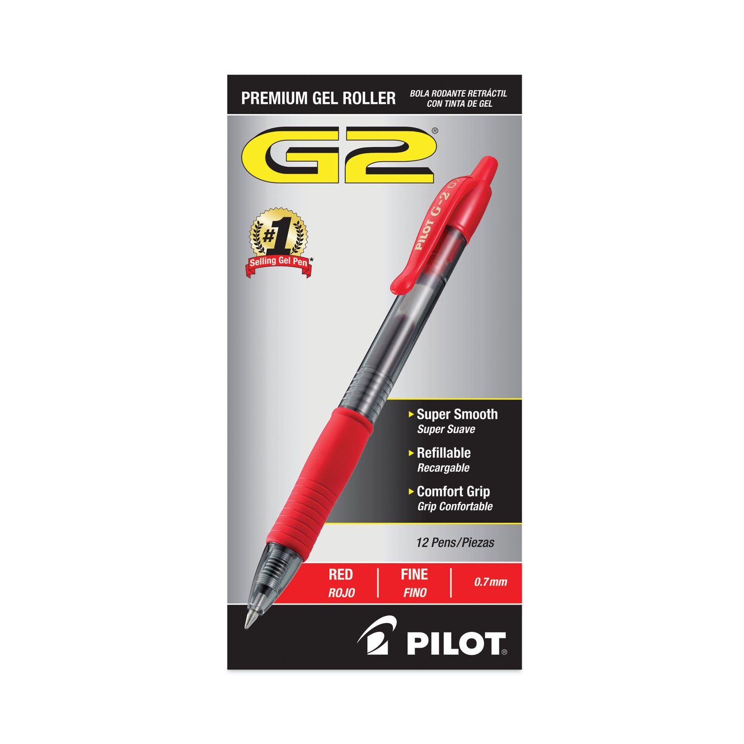 G2 Premium Gel Ink Retractable Pens - 0.7 mm Fine Pen Point - Refillable - Retractable - Red Ink - Gel-based - Clear Barrel - 1 Dozen