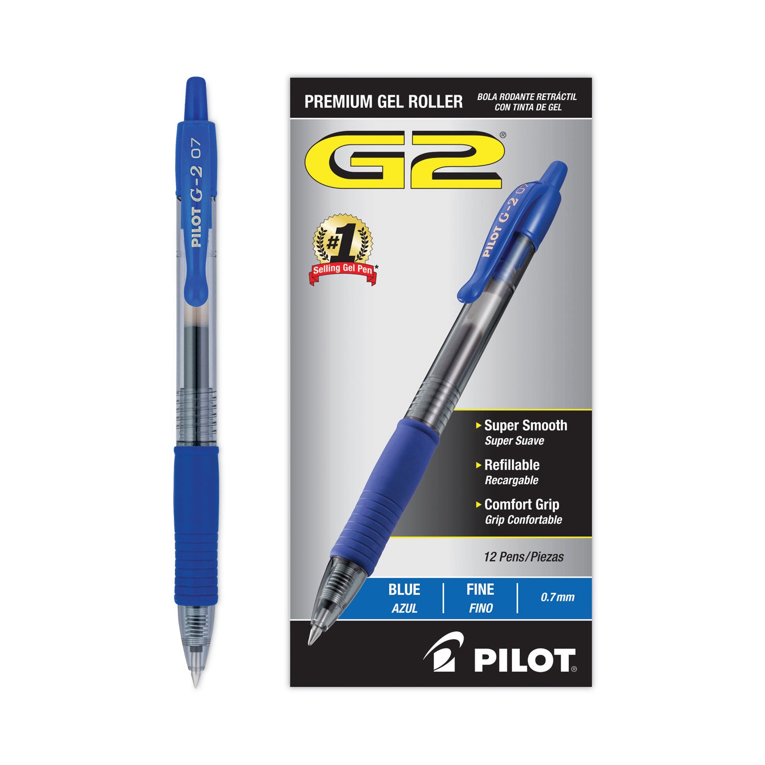 G2 Premium Gel Ink Retractable Pens - 0.7 mm Fine Pen Point - Refillable - Retractable - Blue Ink - Gel-based - Clear Barrel - 1 Dozen