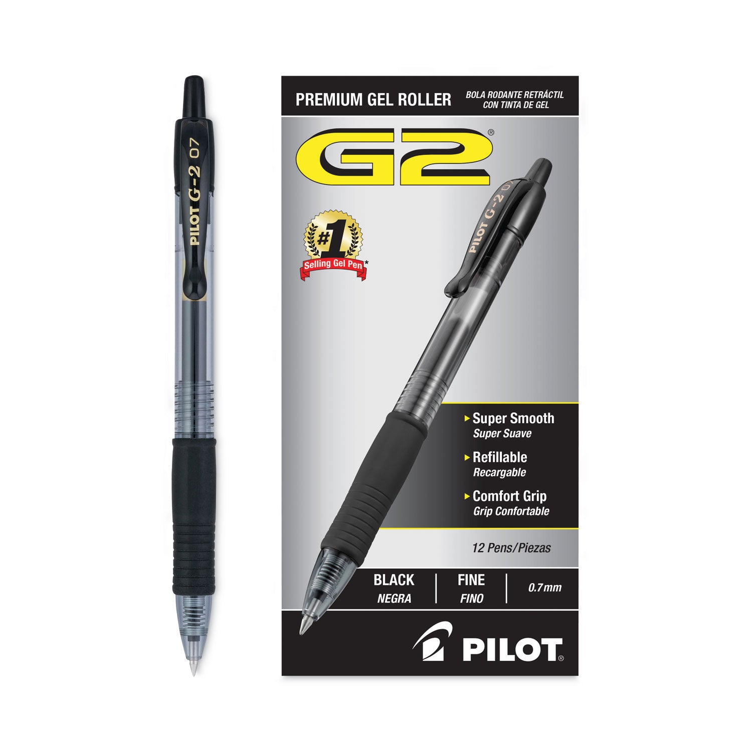 G2 Premium Gel Ink Retractable Pen - 0.7 mm Fine Pen Point - Refillable - Retractable - Black Ink - Gel-based - Clear Barrel - 1 Dozen