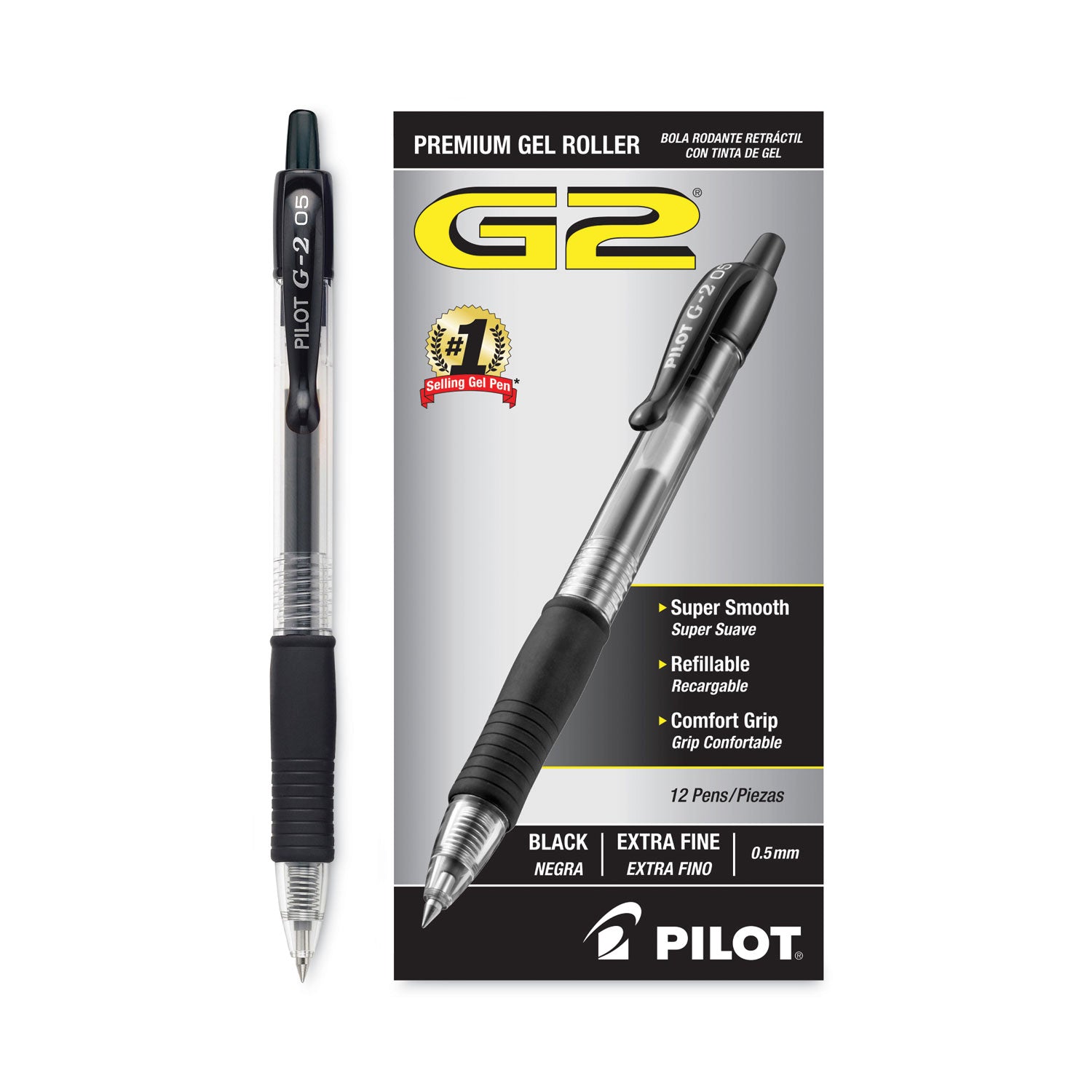 G2 Premium Gel Ink Retractable Pen - 0.5 mm Extra Fine Pen Point - Refillable - Retractable - Black Ink - Gel-based - Translucent Barrel - 1 Dozen