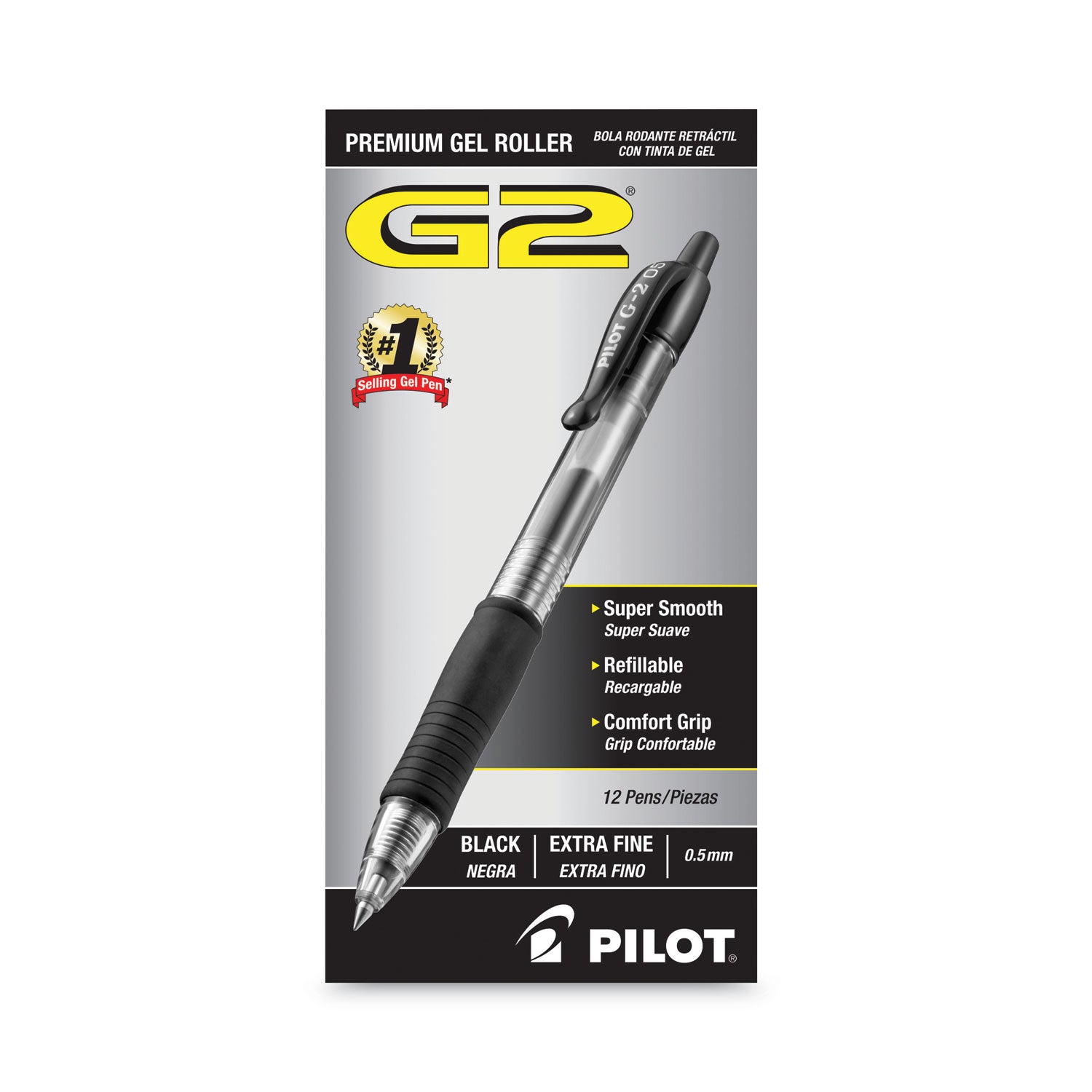 G2 Premium Gel Ink Retractable Pen - 0.5 mm Extra Fine Pen Point - Refillable - Retractable - Black Ink - Gel-based - Translucent Barrel - 1 Dozen