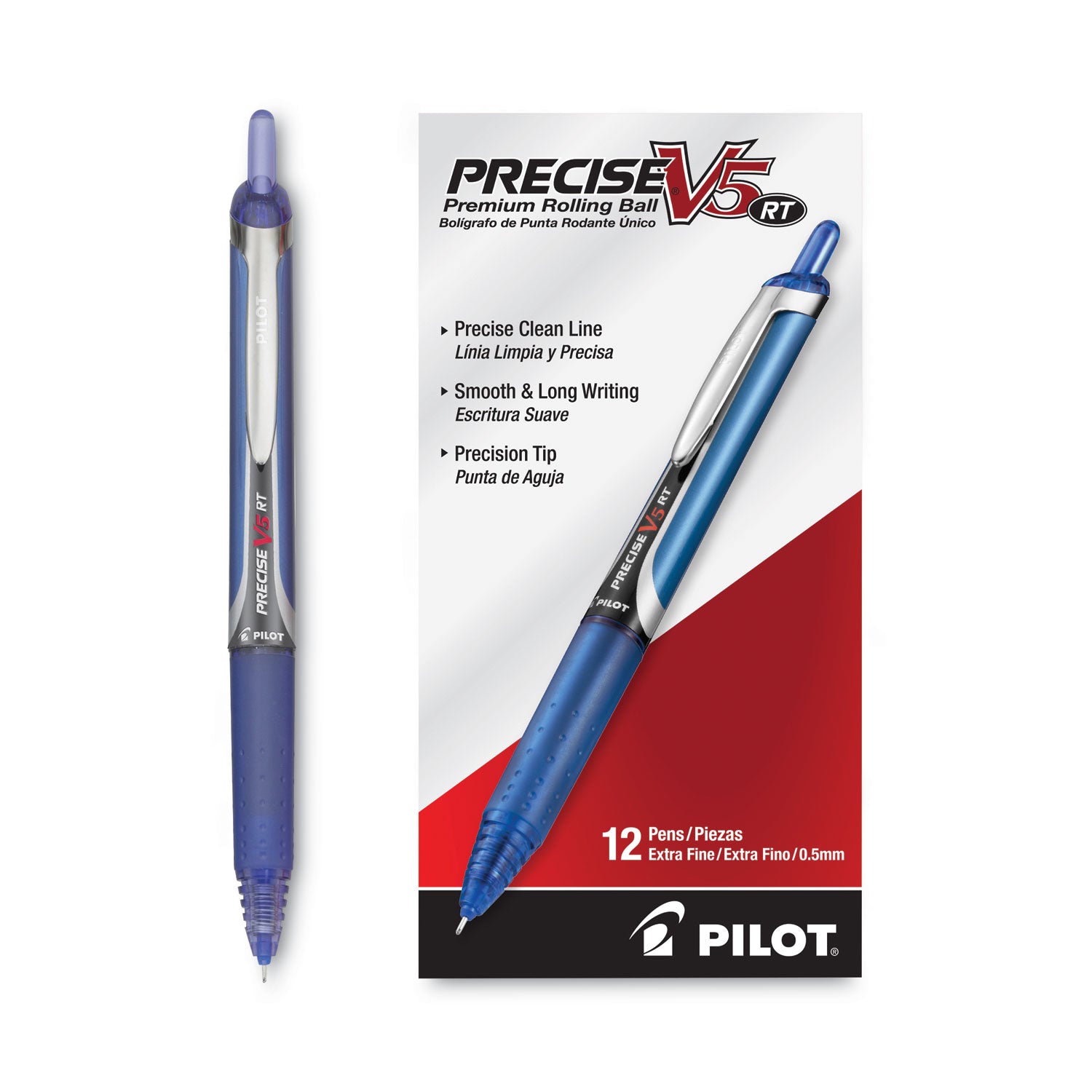 Pilot Extra-Fine Premium Retractable Rolling Ball Pens - 0.5 mm Extra Fine Needle Pen Point - Refillable - Retractable - Blue Ink - Water Based - Blue Barrel - Writing - 1 Dozen