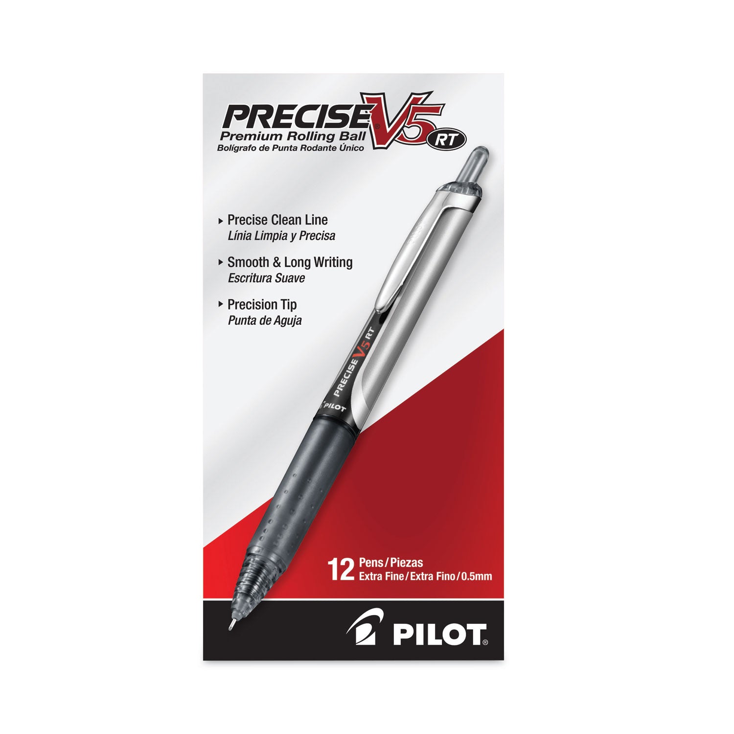 Pilot Extra-Fine Premium Retractable Rolling Ball Pens - 0.5 mm Extra Fine Needle Pen Point - Refillable - Retractable - Black Ink - Water Based - Black Barrel - Writing - 1 Dozen
