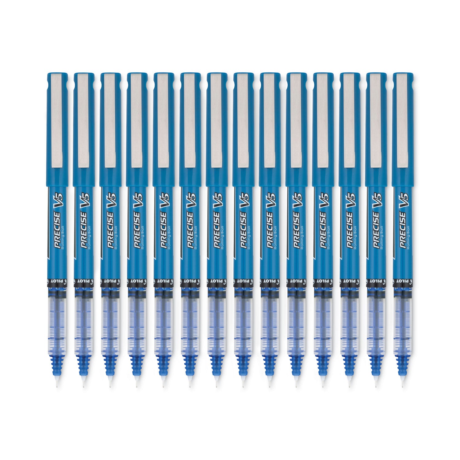 Pilot Precise V5 Extra-Fine Premium Capped Rolling Ball Pens - 0.5 mm Extra Fine Pen Point - Blue Ink - Blue Plastic Barrel - 1 Dozen