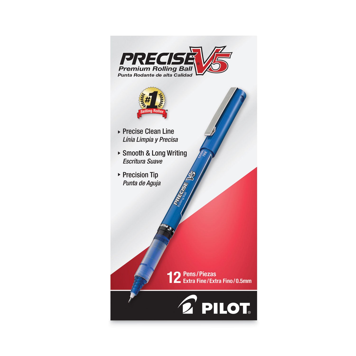 Pilot Precise V5 Extra-Fine Premium Capped Rolling Ball Pens - 0.5 mm Extra Fine Pen Point - Blue Ink - Blue Plastic Barrel - 1 Dozen