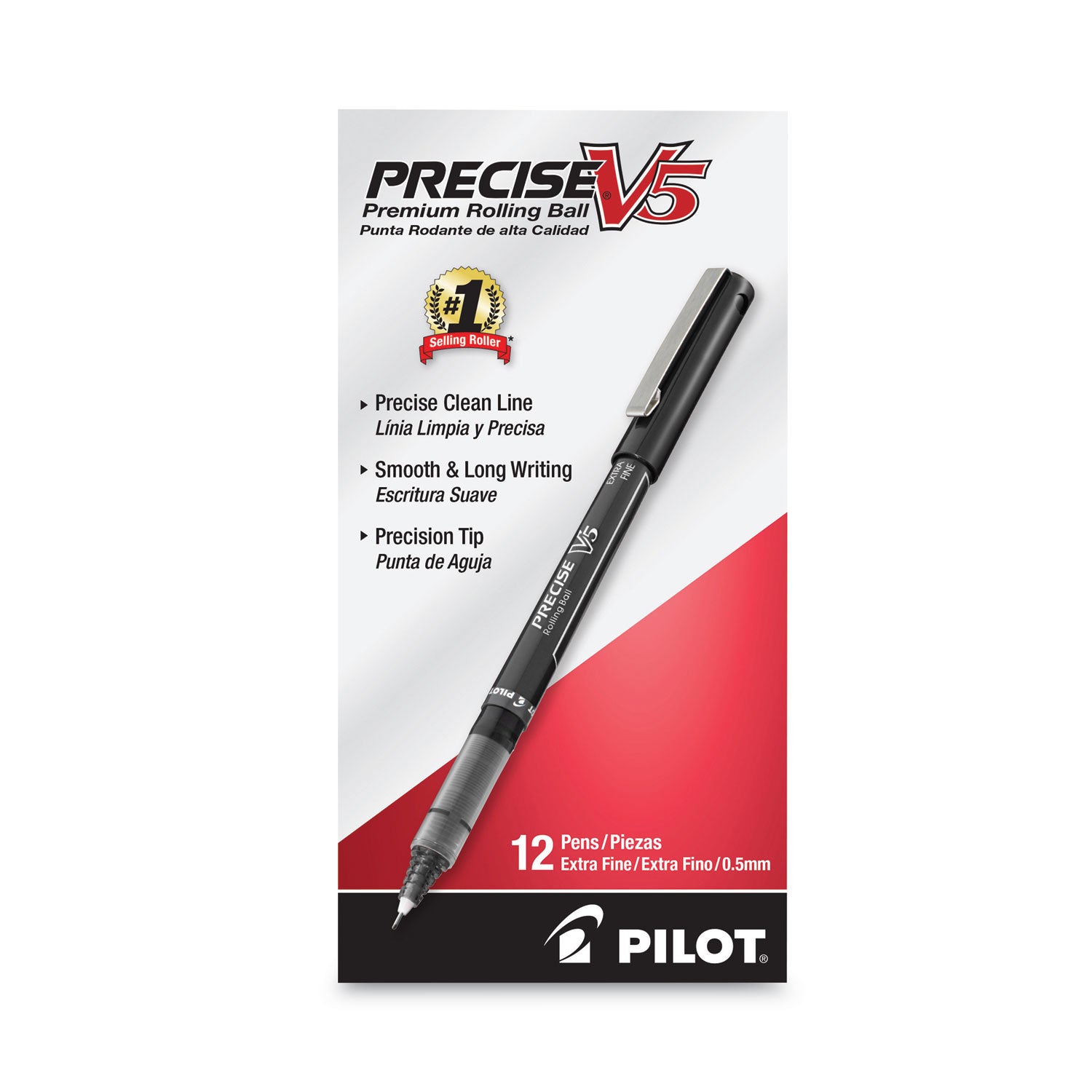 Pilot Precise V5 Extra-Fine Premium Capped Rolling Ball Pens - 0.5 mm Extra Fine Pen Point - Black Ink - Black Plastic Barrel - 1 Dozen