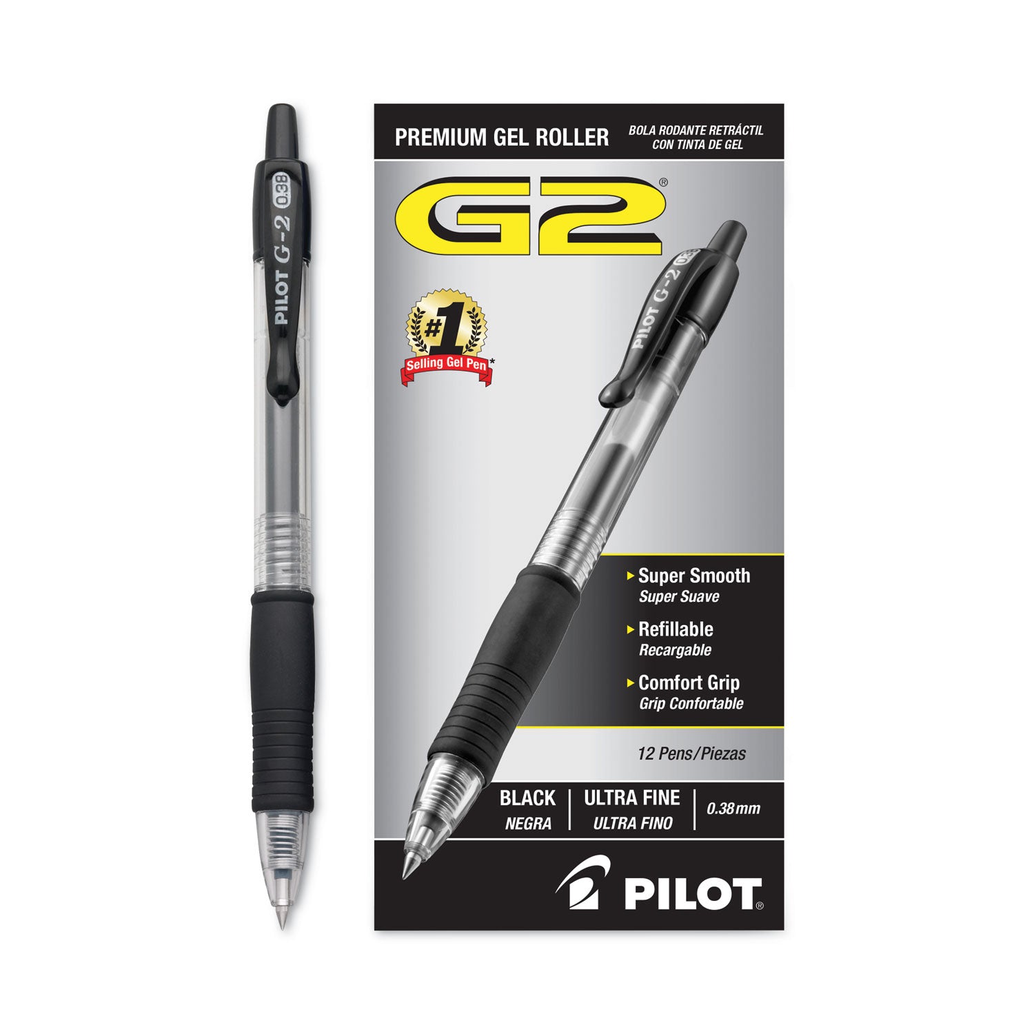 G2 Premium Gel Ink Retractable Pens - 0.38 mm Ultra Fine Pen Point - Refillable - Retractable - Black Ink - Gel-based - Clear Barrel - 1 Dozen