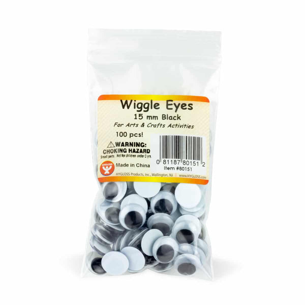 Wiggle Eyes - Paste On, 15 mm Black, 100