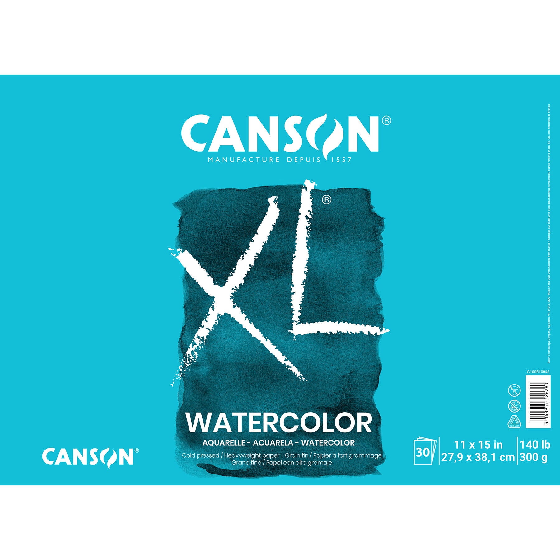 XL Series Watercolor Pad, Heavyweight White Paper, Foldover Binding, 30 Sheets, 11x15 inch, 1 Count
