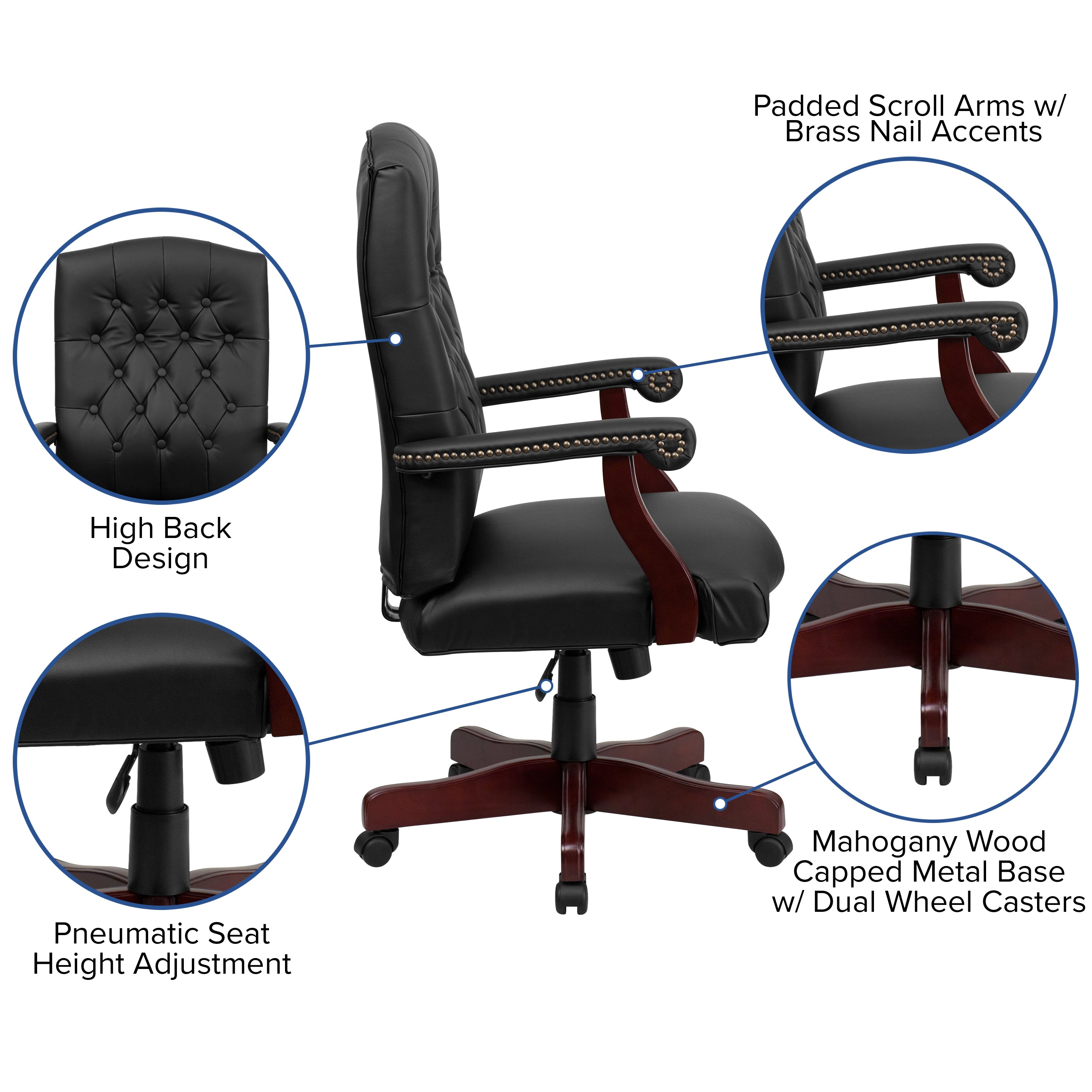 Martha Washington Black LeatherSoft Executive Swivel Office Chair with Arms