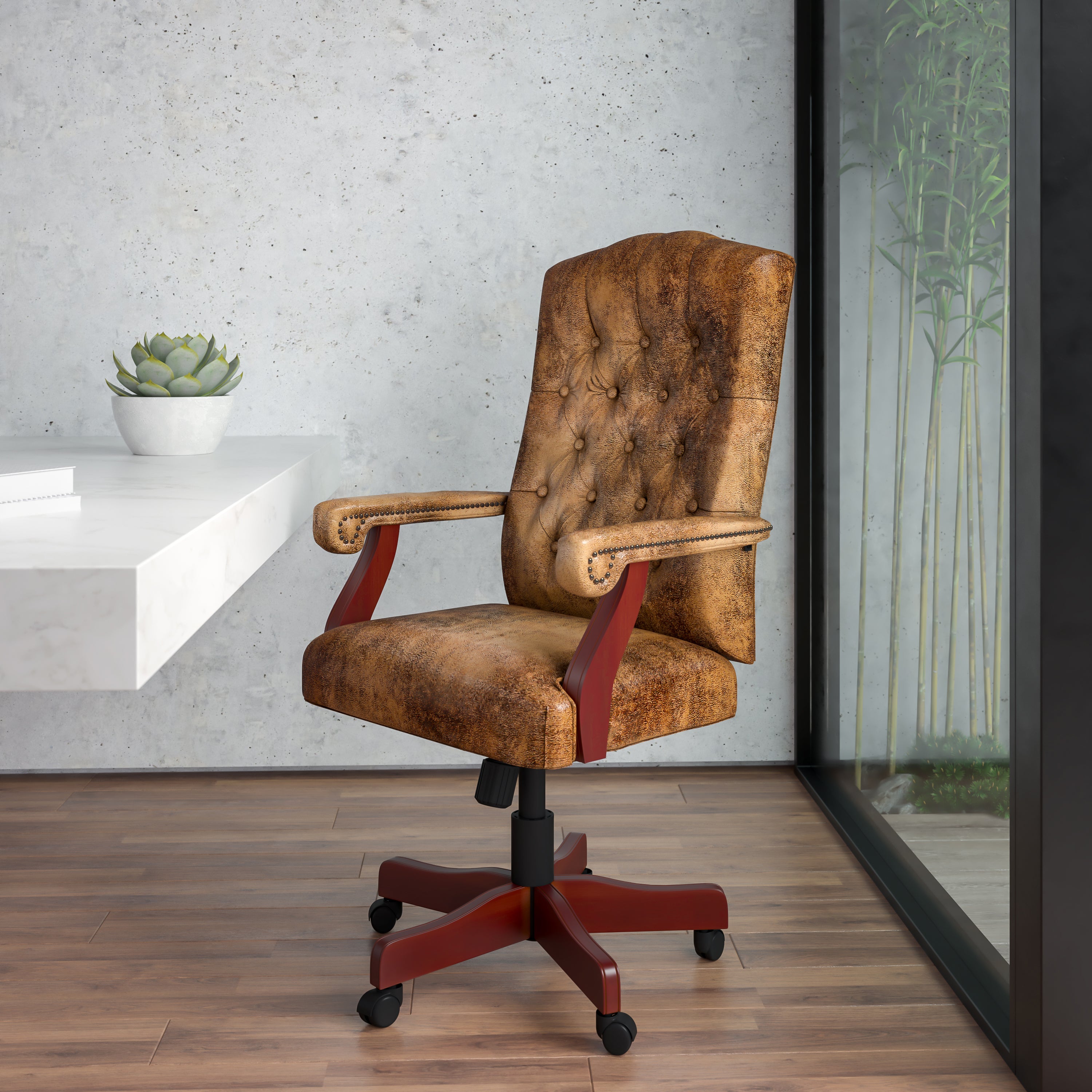 Derrick Bomber Brown Classic Executive Swivel Office Chair with Arms