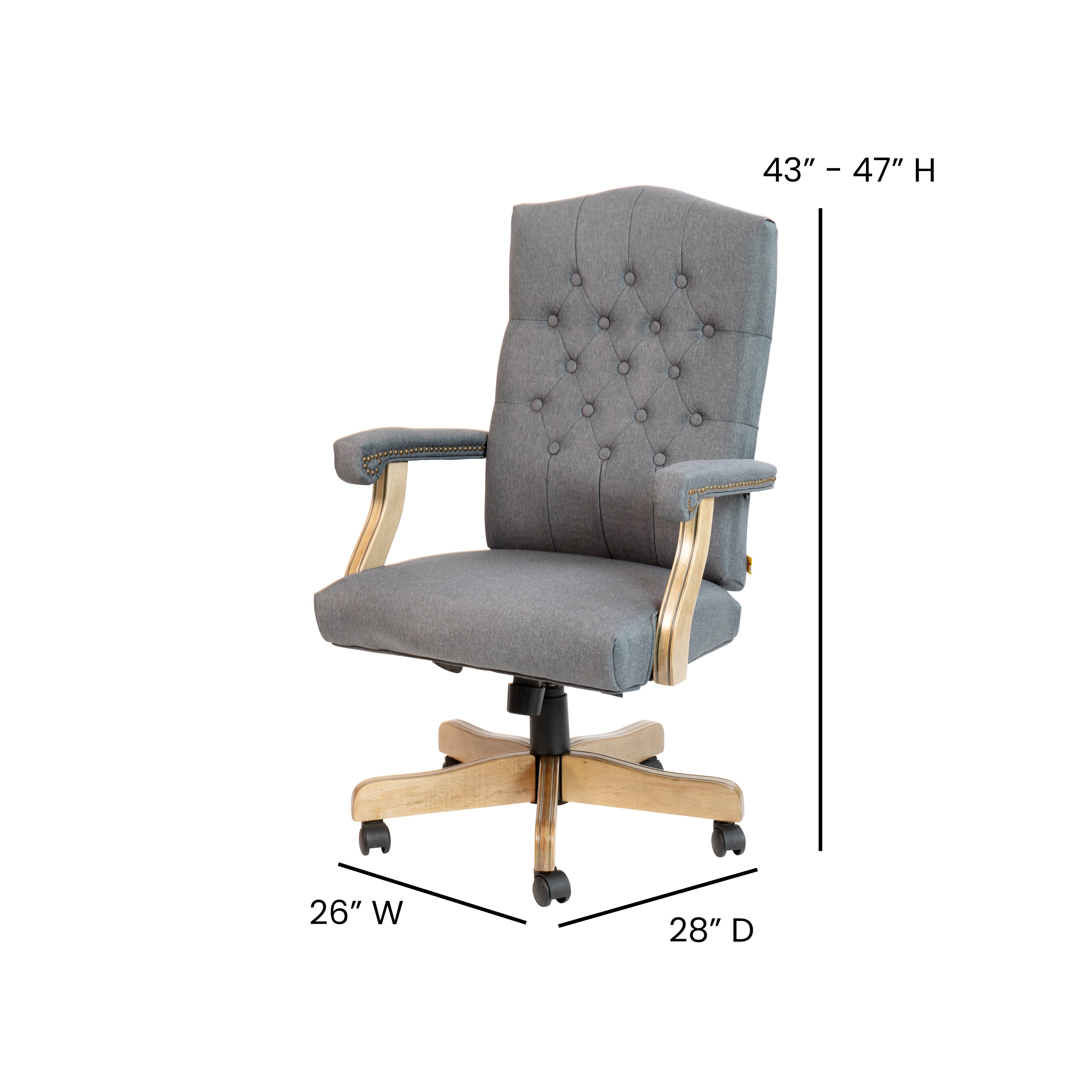 Derrick Gray Fabric Classic Executive Swivel Office Chair with Driftwood Arms and Base