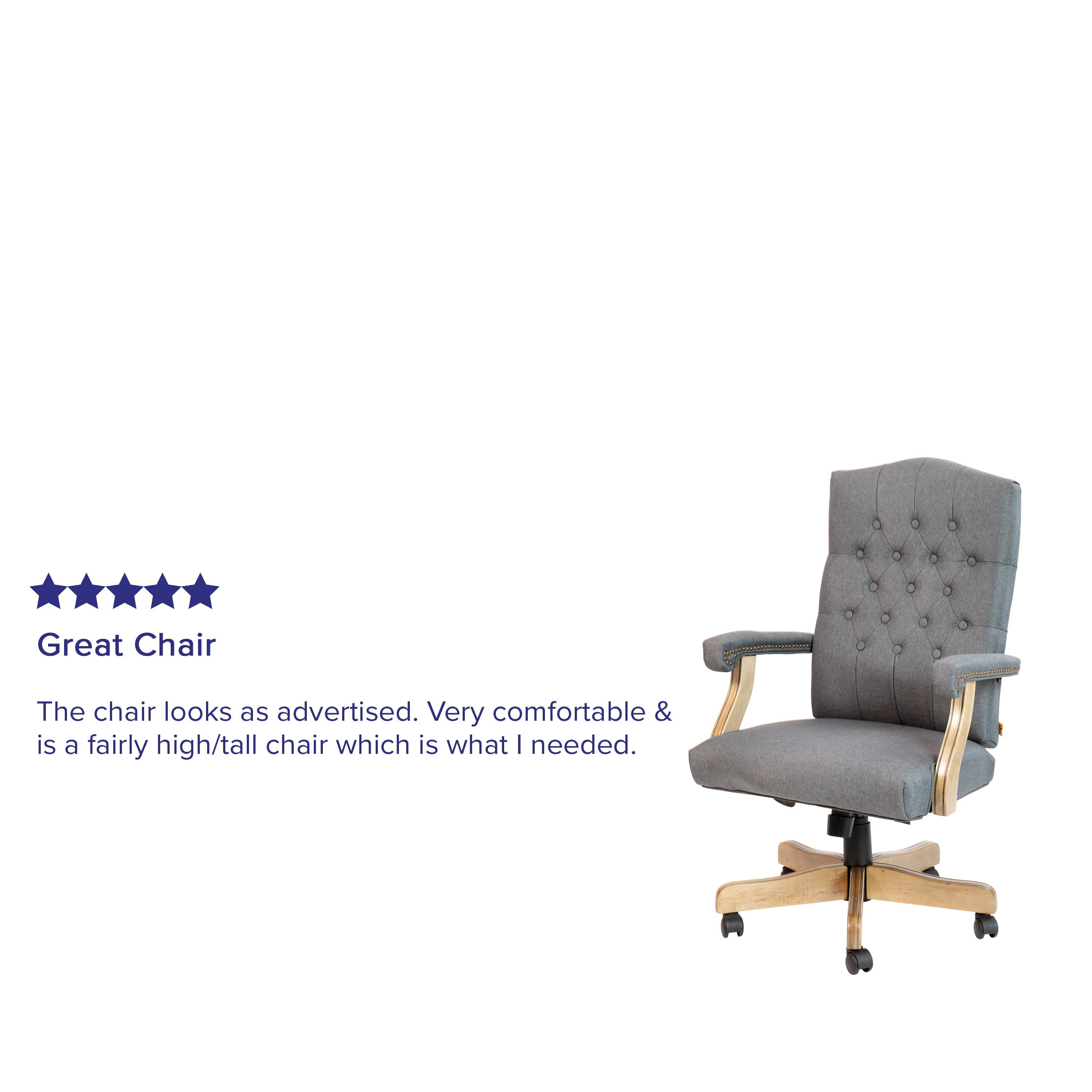 Derrick Gray Fabric Classic Executive Swivel Office Chair with Driftwood Arms and Base