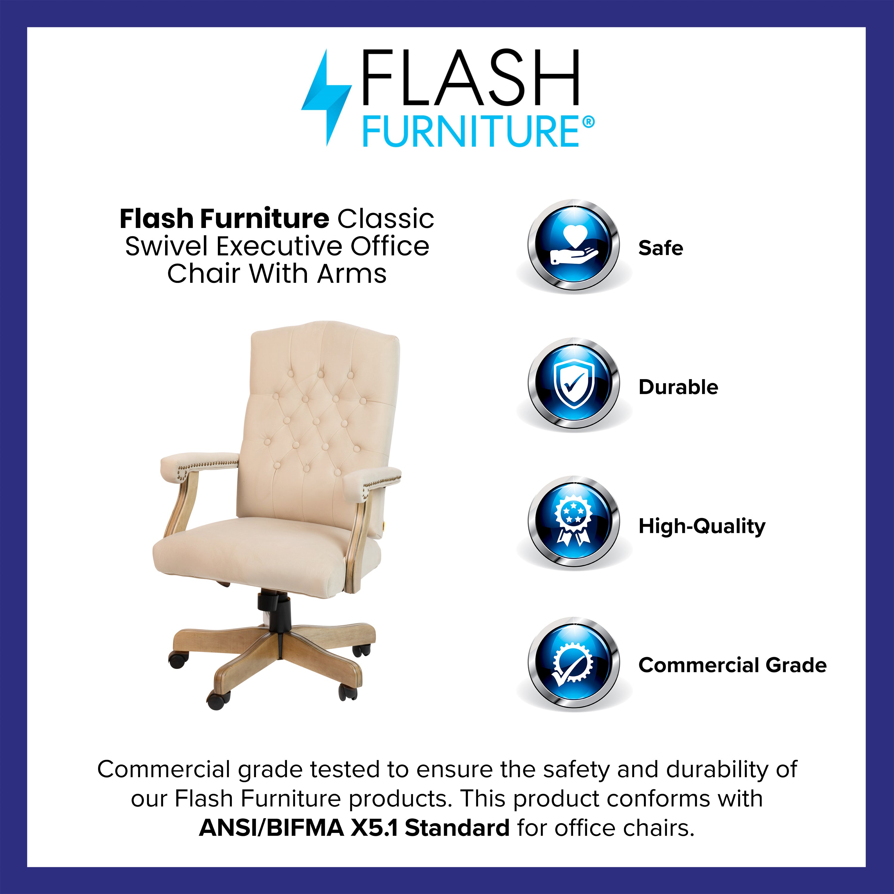 Derrick Ivory Microfiber Classic Executive Swivel Office Chair with Driftwood Arms and Base