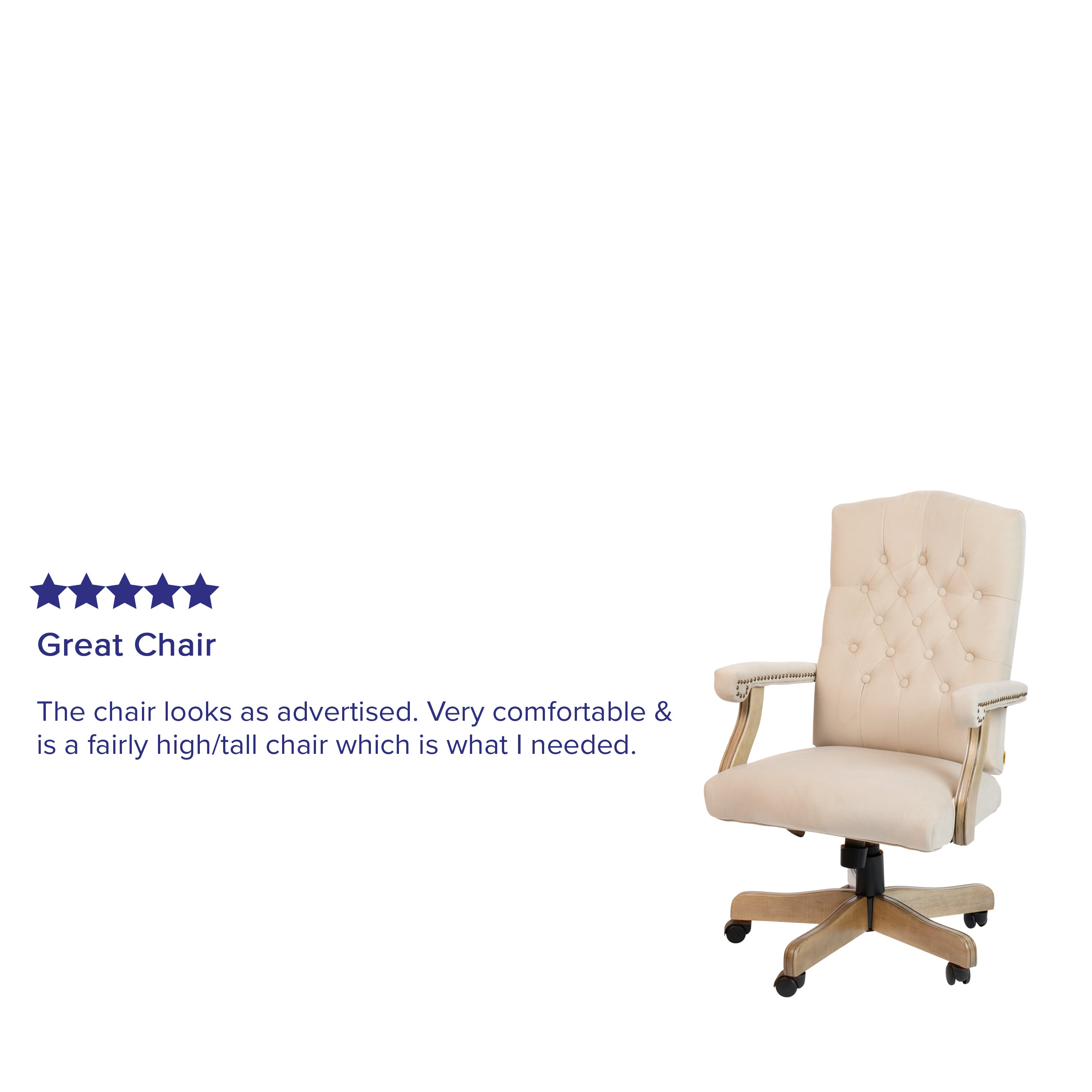 Derrick Ivory Microfiber Classic Executive Swivel Office Chair with Driftwood Arms and Base