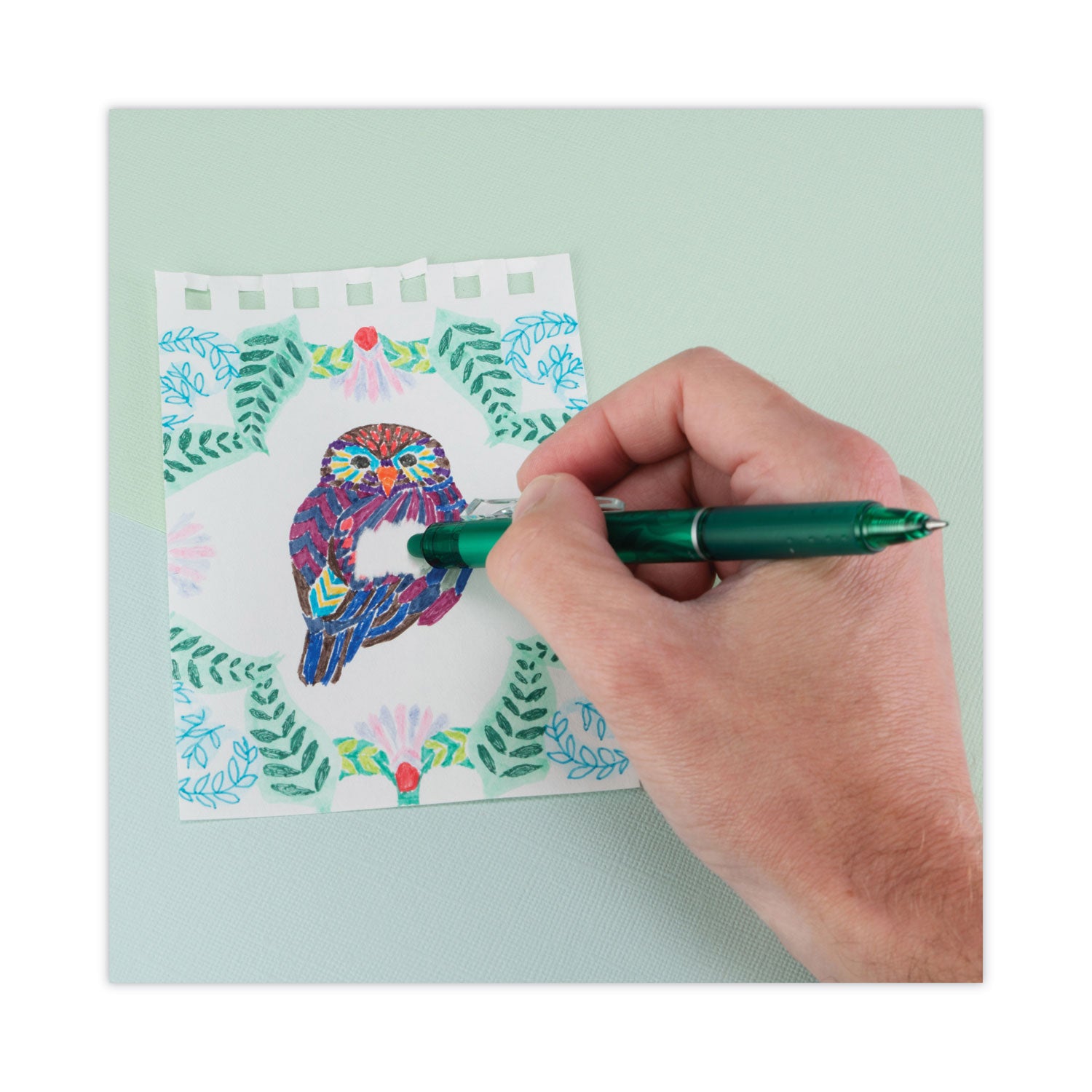 Retractable - Erasable - Green Ink - Gel-based - Green Barrel - Document - 12 / Dozen