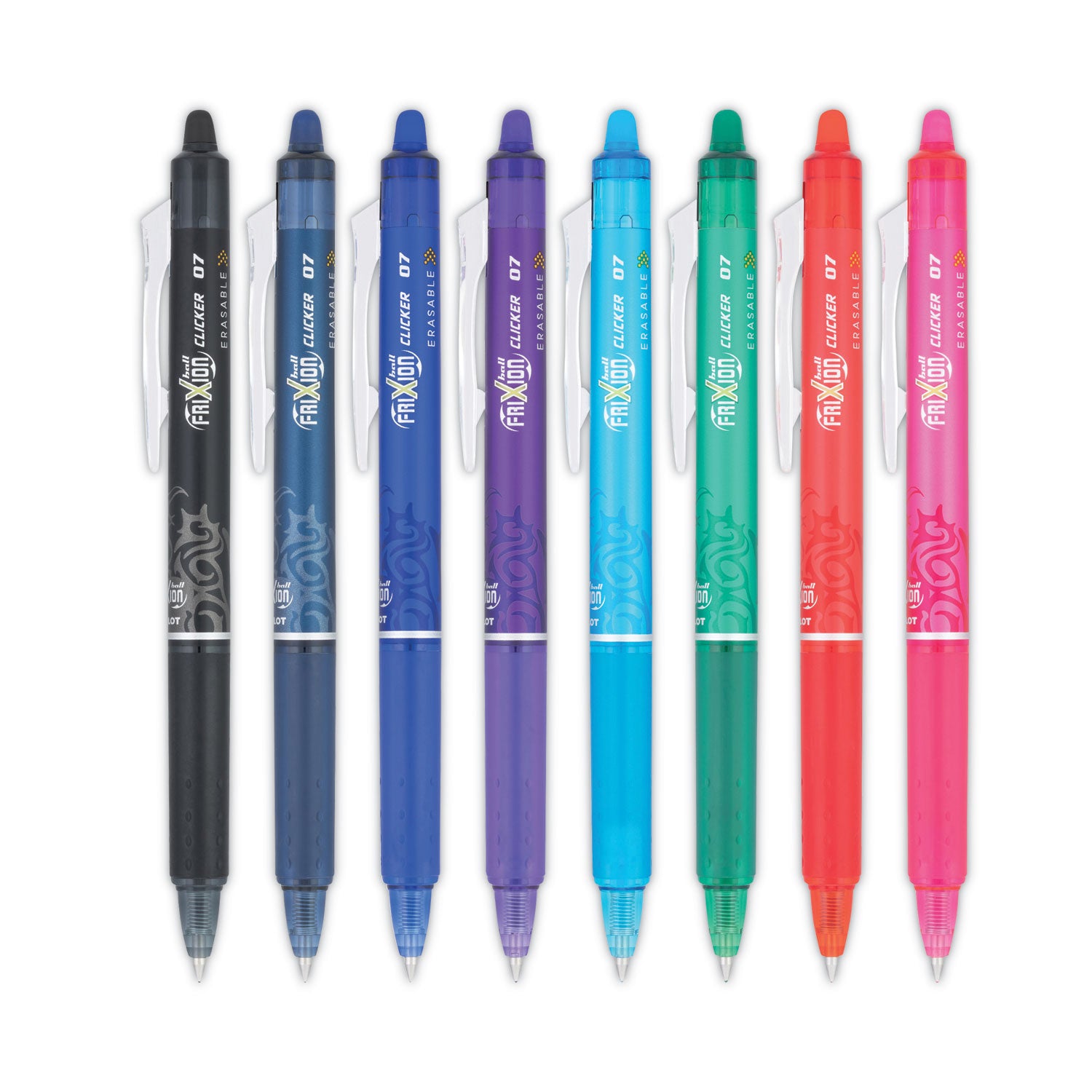 0.7 mm Fine Pen Point - Retractable - Erasable - Pink, Red, Green, Turquoise, Blue, Purple, Navy, Black Ink - Water Based, Gel-based - Translucent Barrel - Document, Writing - 8 / Pack