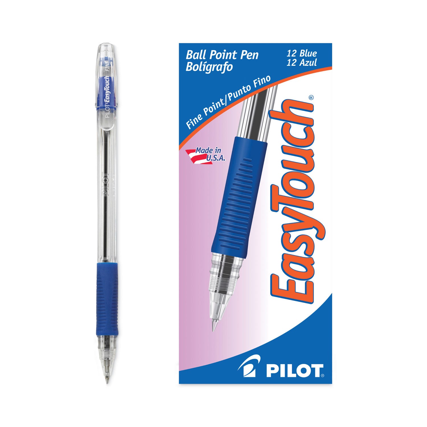 Pilot Ballpoint Pens - 0.7 mm Fine Pen Point - Refillable - Blue Ink - Oil Based - Clear Barrel - 1 Dozen