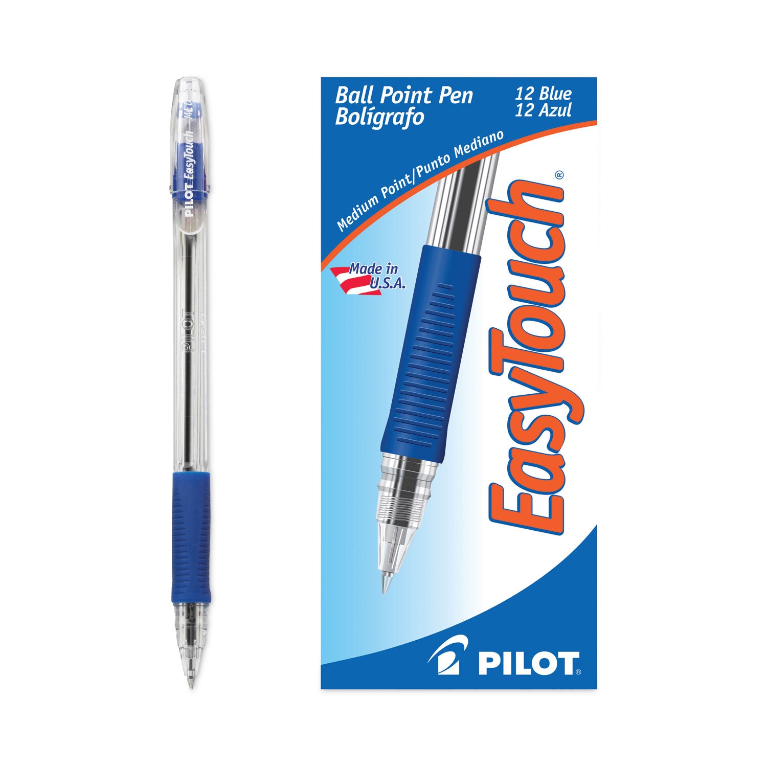 Pilot Ballpoint Pens - 1 mm Medium Pen Point - Refillable - Blue Ink - Blue Barrel - 1 Dozen