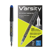 Pilot Varsity Disposable Fountain Pens - Medium Pen Point - Blue Ink - Silver, Black Barrel - 1 Each