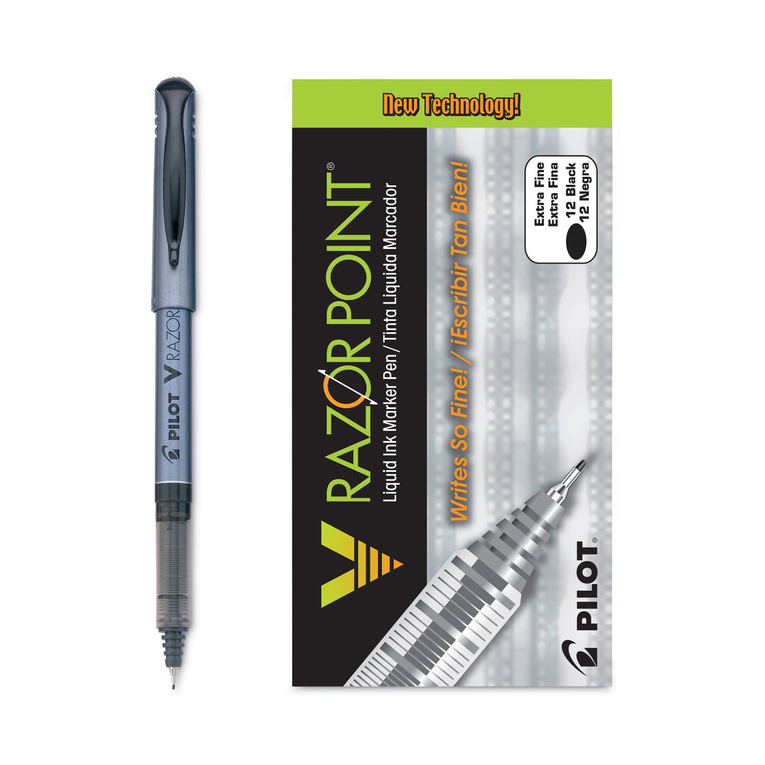 Pilot Marker Pens - 0.5 mm Extra Fine Pen Point - Black Ink - Clear Plastic, Gray Barrel - Writing - 1 Dozen