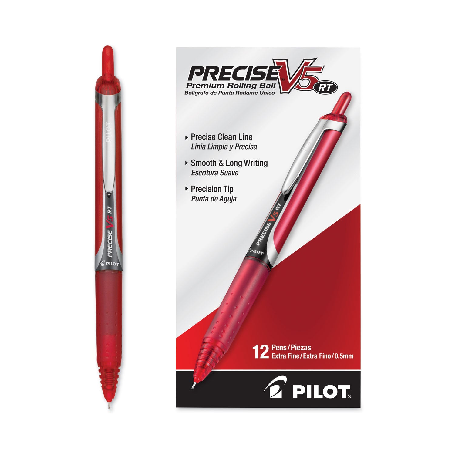 Pilot Extra-Fine Premium Retractable Rolling Ball Pens - 0.5 mm Extra Fine Needle Pen Point - Retractable - Red Ink - Water Based - Red Barrel - Writing - 1 Dozen