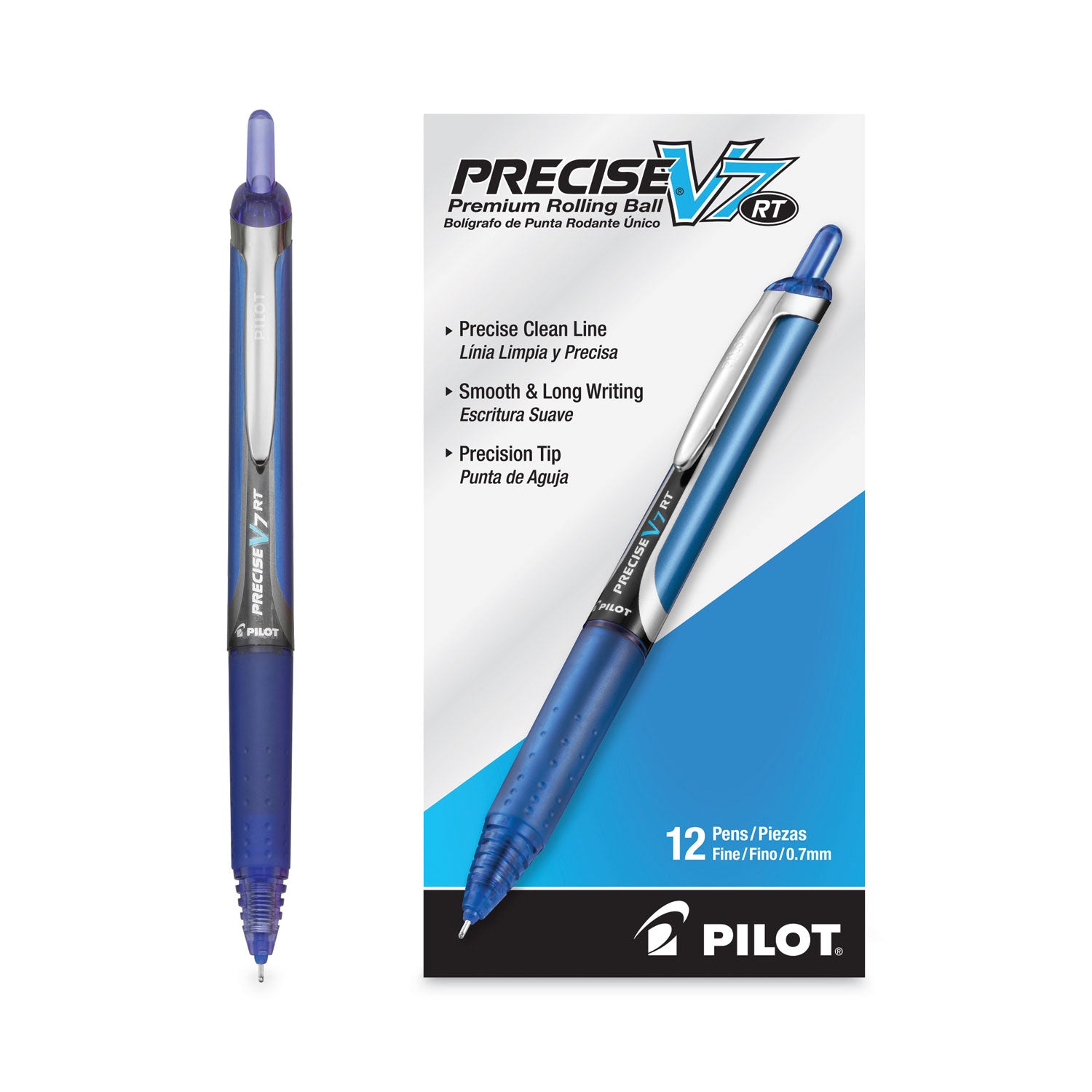 Pilot RT Fine Premium Retractable Rolling Ball Pens - 0.7 mm Fine Pen Point - Refillable - Retractable - Blue Ink - Water Based - Blue Barrel - Writing - 1 Dozen