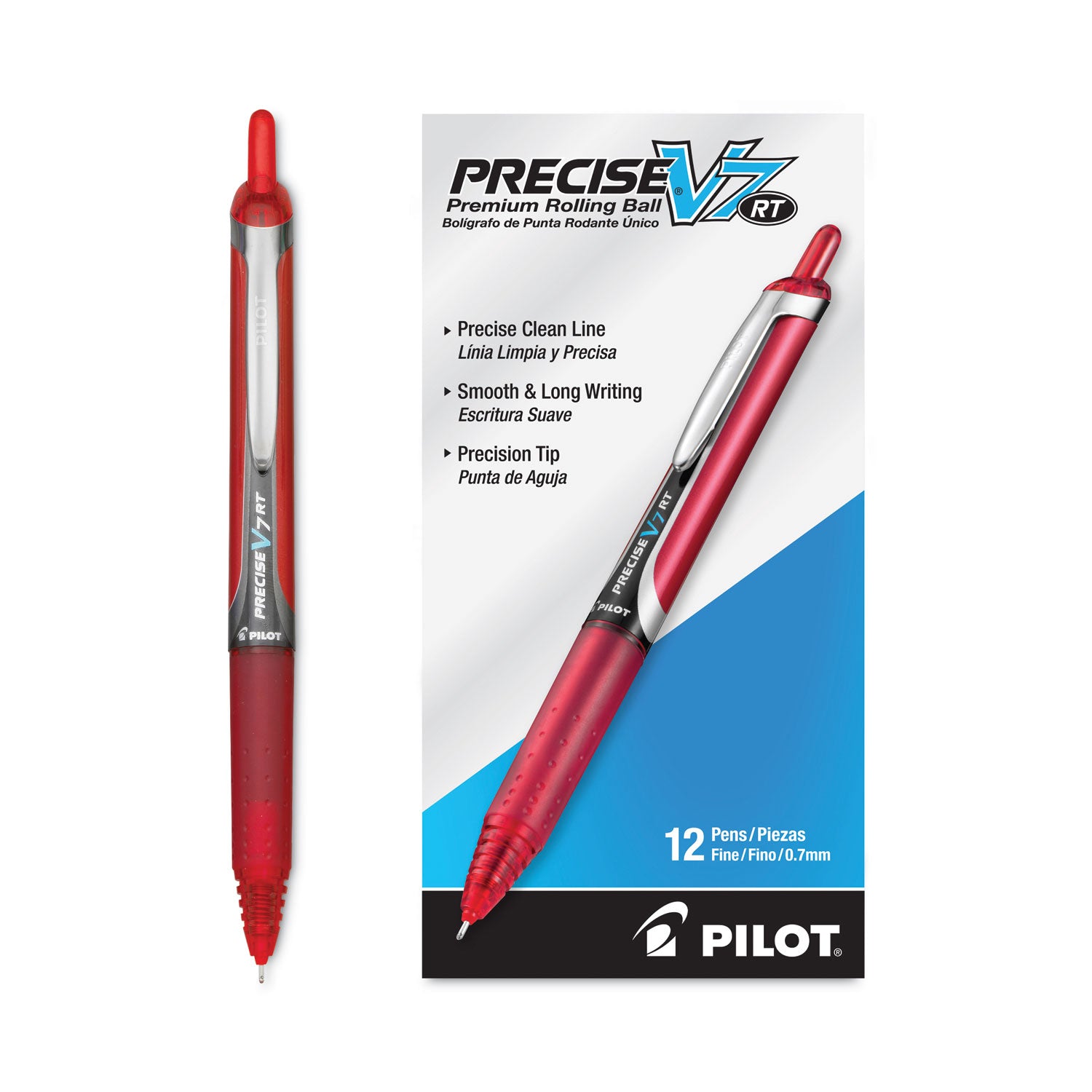 Pilot RT Fine Premium Retractable Rolling Ball Pens - 0.7 mm Fine Pen Point - Refillable - Retractable - Red Ink - Water Based - Red Barrel - Writing - 1 Dozen