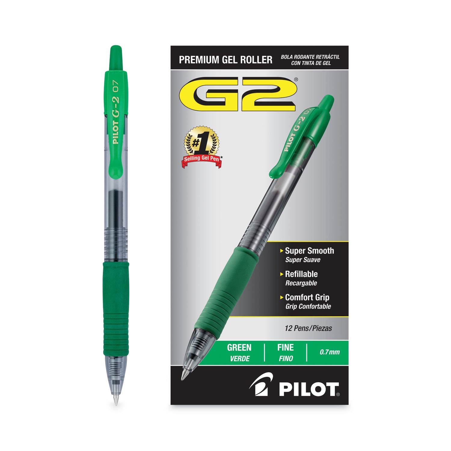 G2 Premium Gel Ink Retractable Pens - 0.7 mm Fine Pen Point - Refillable - Retractable - Green Ink - Gel-based - Clear Barrel - 1 Dozen