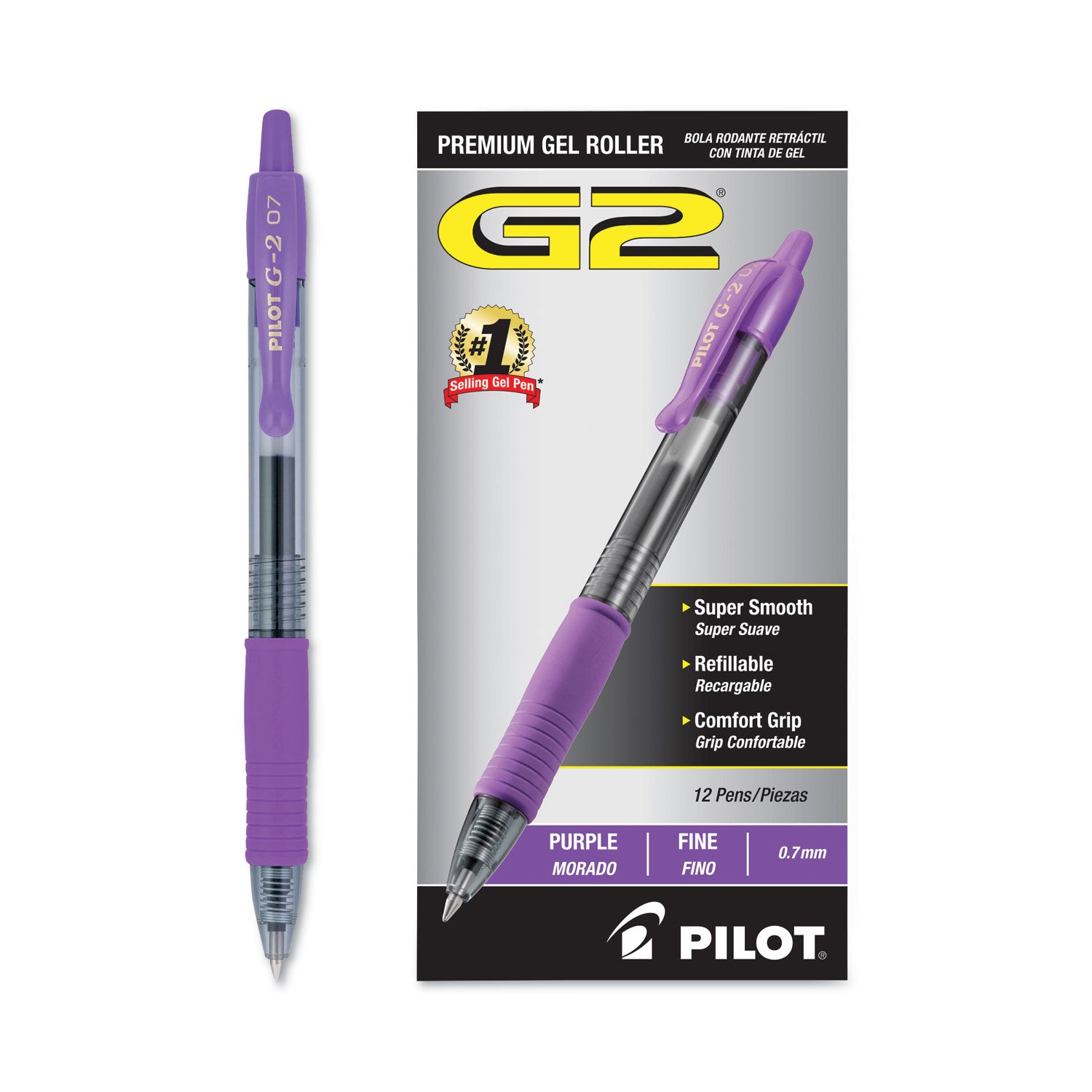 G2 Premium Gel Ink Retractable Pens - 0.7 mm Fine Pen Point - Refillable - Retractable - Purple Ink - Gel-based - Translucent Barrel - 1 Dozen